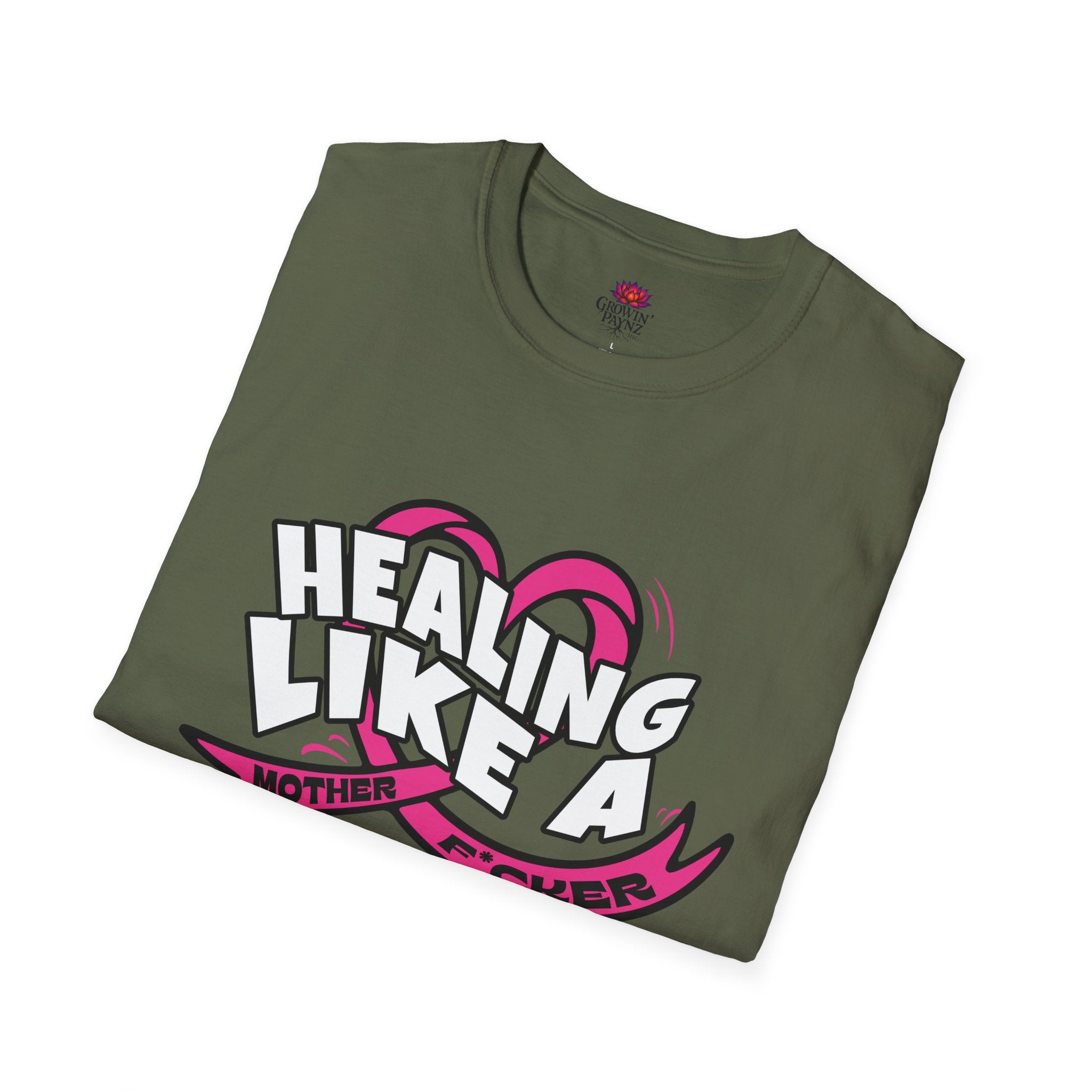 (DESIGN PRINT ON FRONT)  Healing Like A Mother Unisex Softstyle T-Shirt, Inspirational Tee, Gift for Moms, Positive Vibe Shirt, Casual Wear, Healing Message