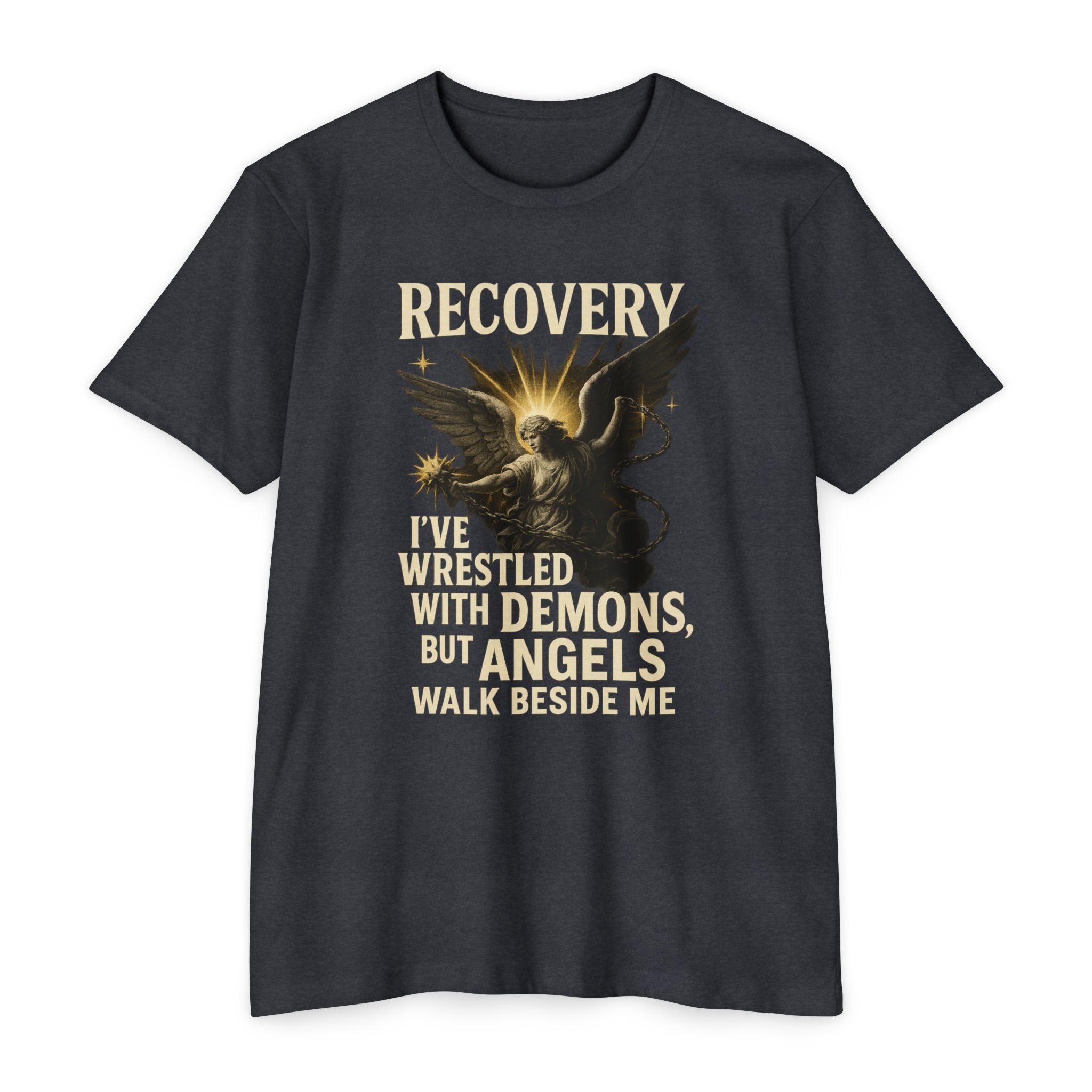 (DESIGN ON FRONT) Recovery Wings Unisex T-Shirt | Inspirational Graphic Tee | Recovery Journey | Mental Health Awareness | Gift for Friends