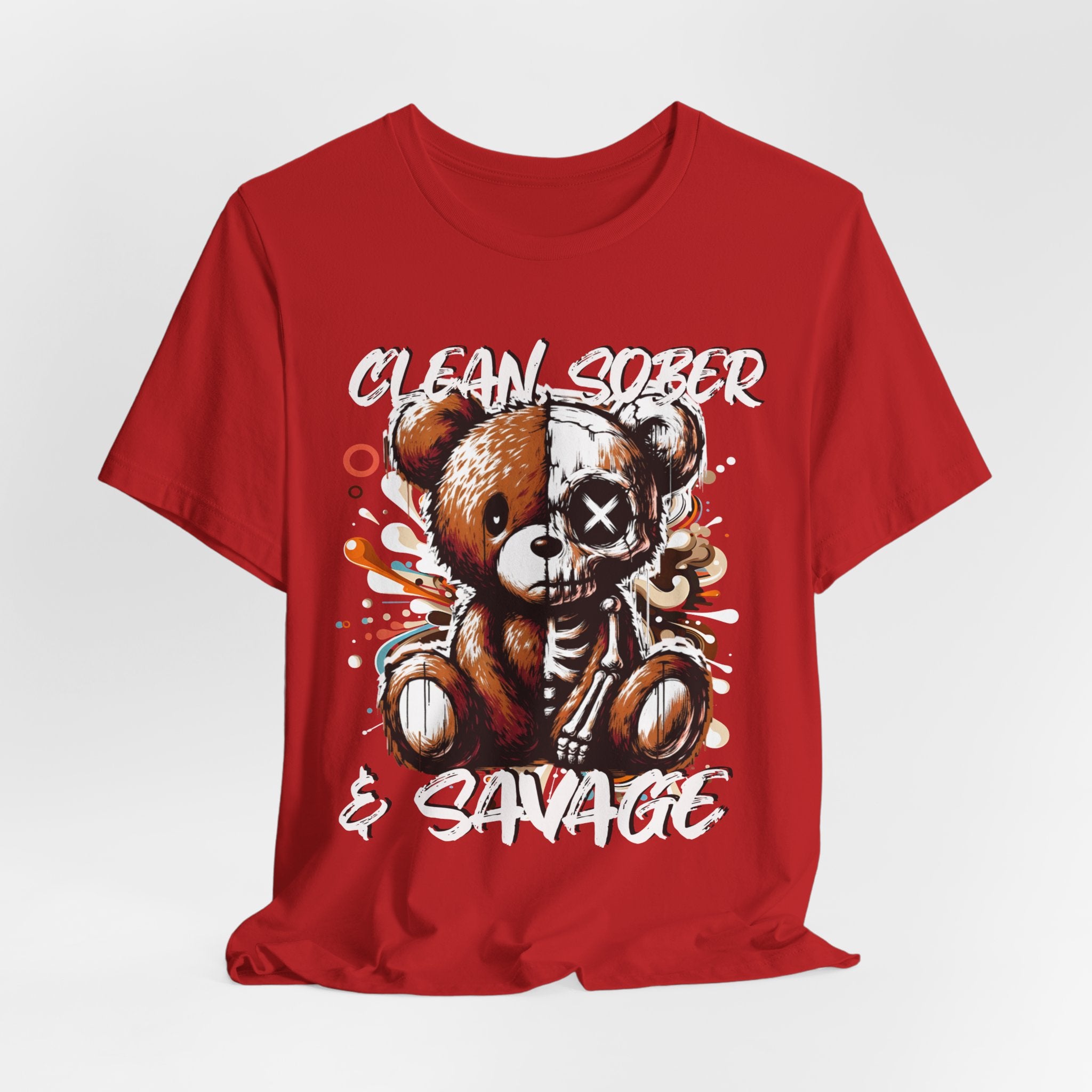 (DESIGN PRINT ON FRONT)  Clean Sober & Savage Tee | Unisex Short Sleeve T-Shirt, Recovery Apparel, Motivational Shirt, Casual Wear, Gift for Sobriety Celebrations