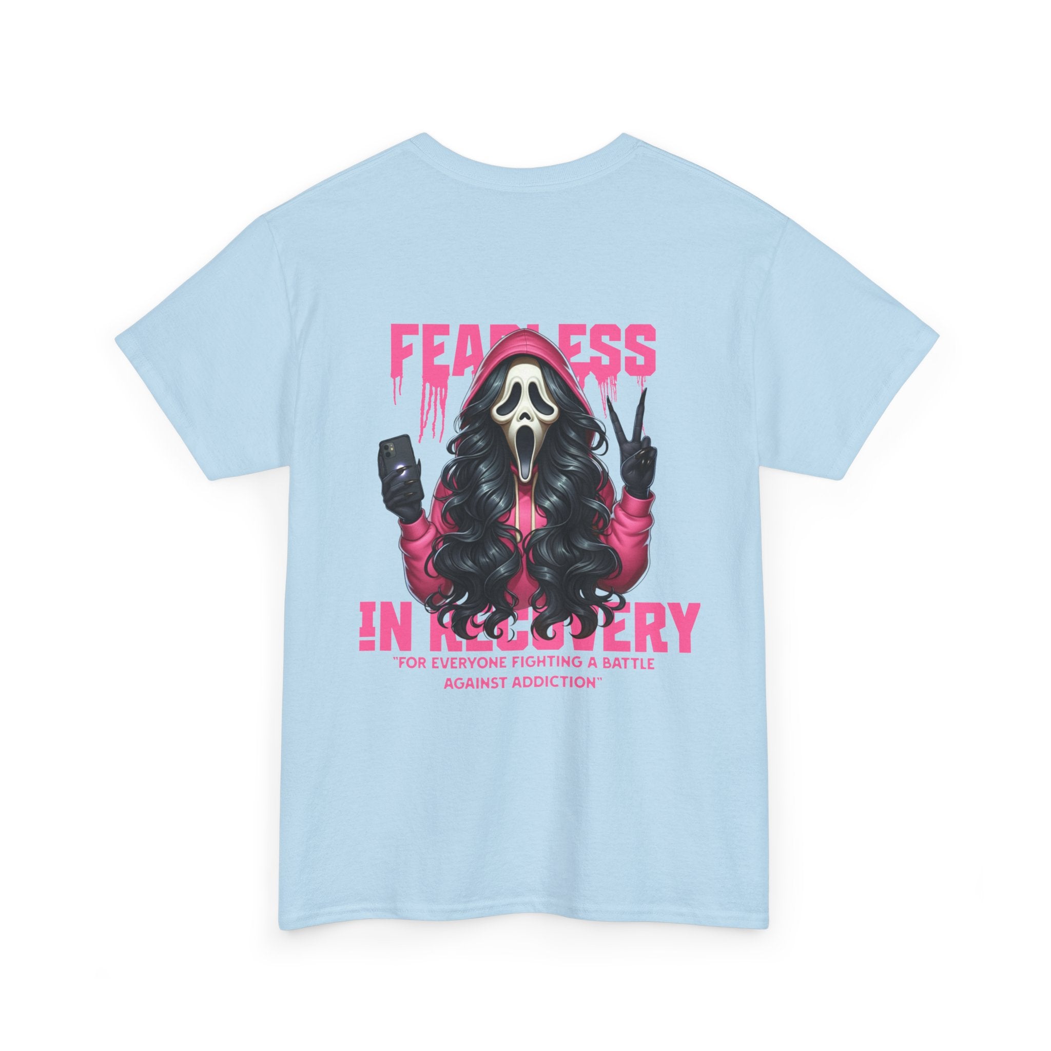 (DESIGN ON BACK) Fearless in Recovery Unisex Heavy Cotton Tee, Support Shirt, Gift for Recovery, Motivational Apparel, Self-Care Tee, Recovery Awareness
