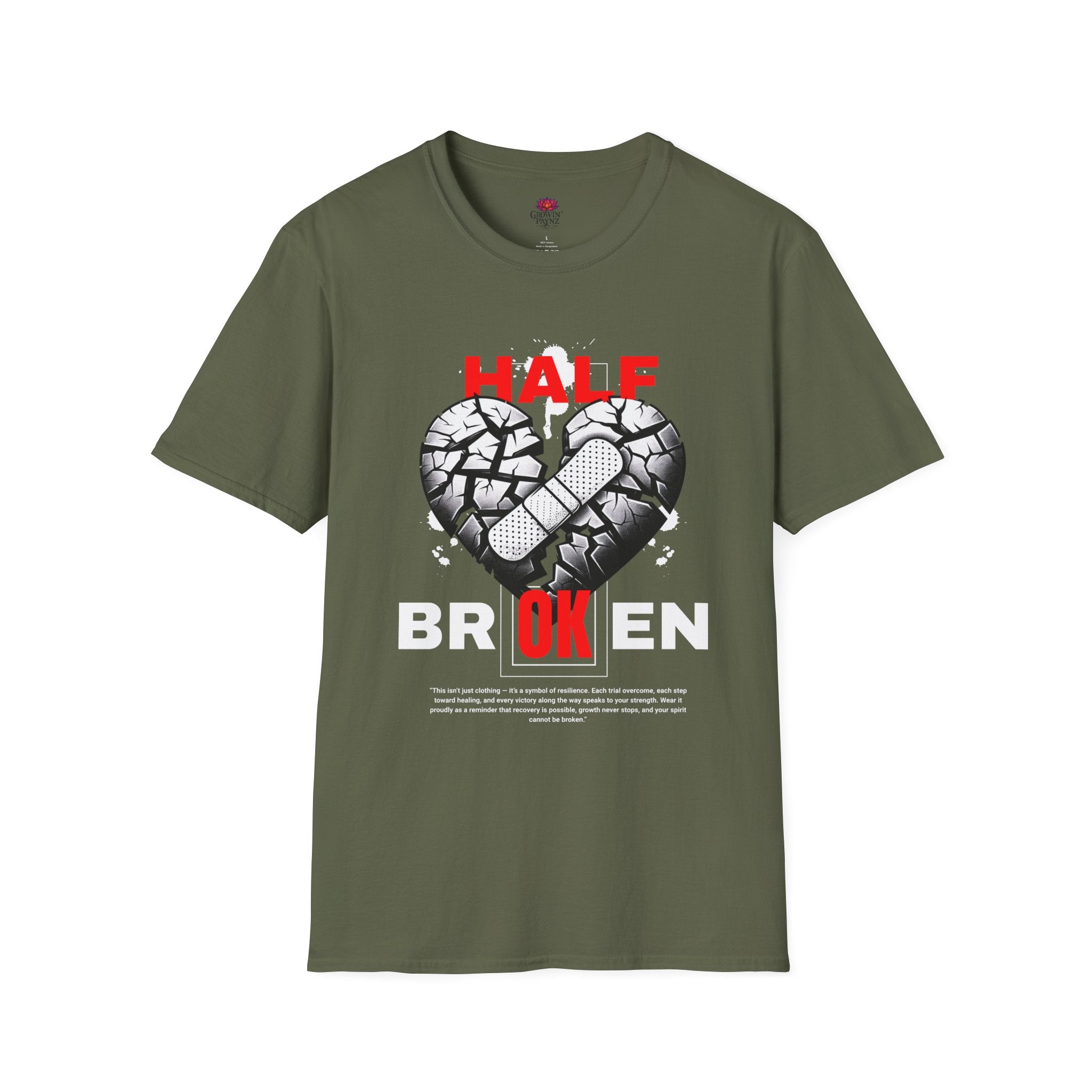 (DESIGN PRINT ON FRONT)  Half OK Heart Unisex T-Shirt - Softstyle Tee, Casual Wear, Gift for Friends, Heartbreak T-Shirt, Everyday Comfort