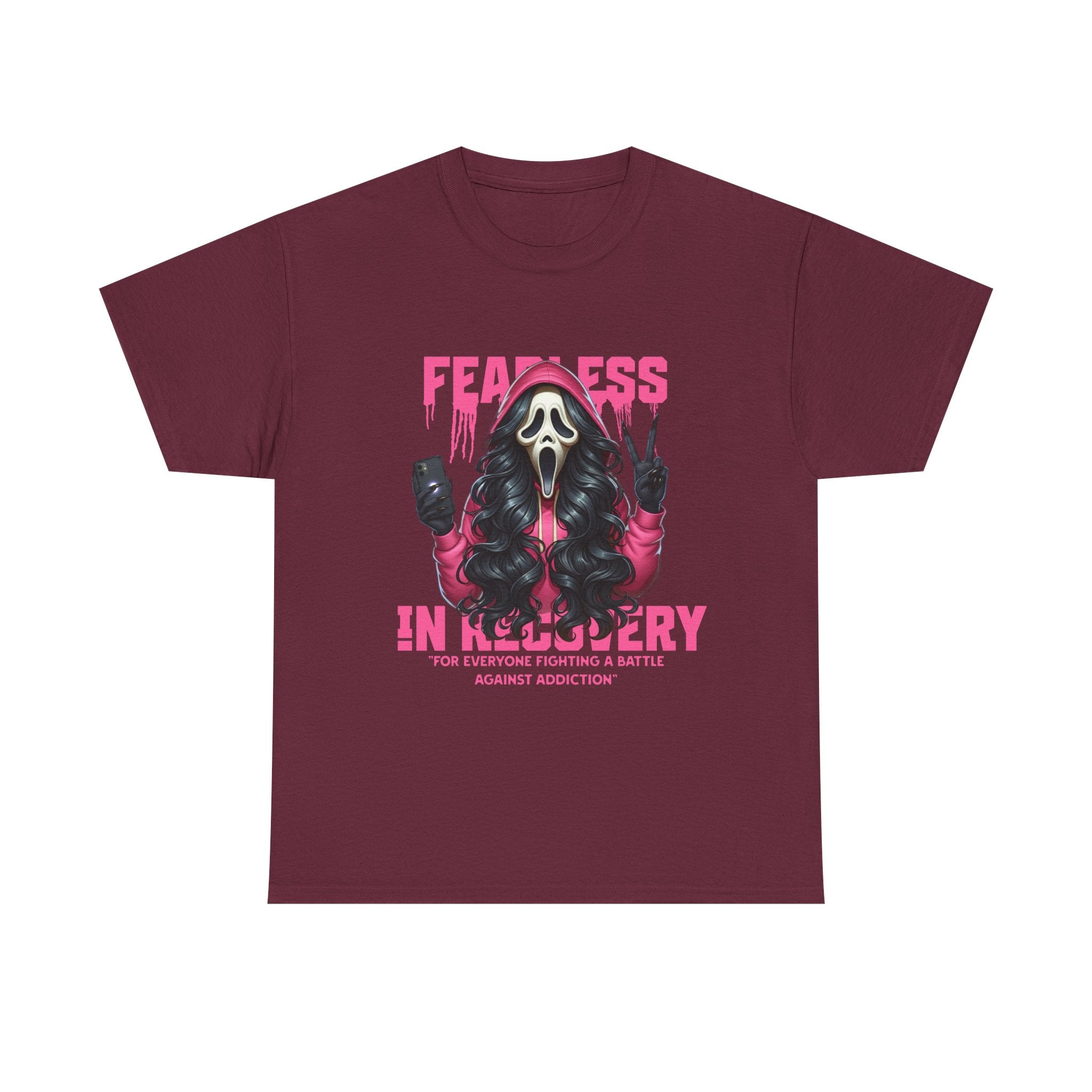 (DESIGN ON FRONT) Fearless in Recovery Tee, Support Shirt, Gift for Friends, Addiction Awareness, Motivational T-Shirt, Recovery Advocate Wear