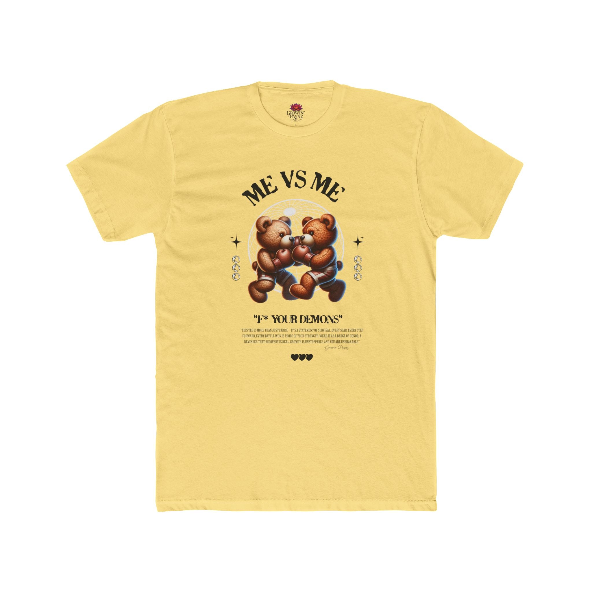 (DESIGN PRINT ON FRONT)  Me vs Me Bear Graphic Tee, Unisex Cotton Crew T-Shirt, Cute Casual Top, Perfect Gift for Friends, Birthday & Everyday Wear