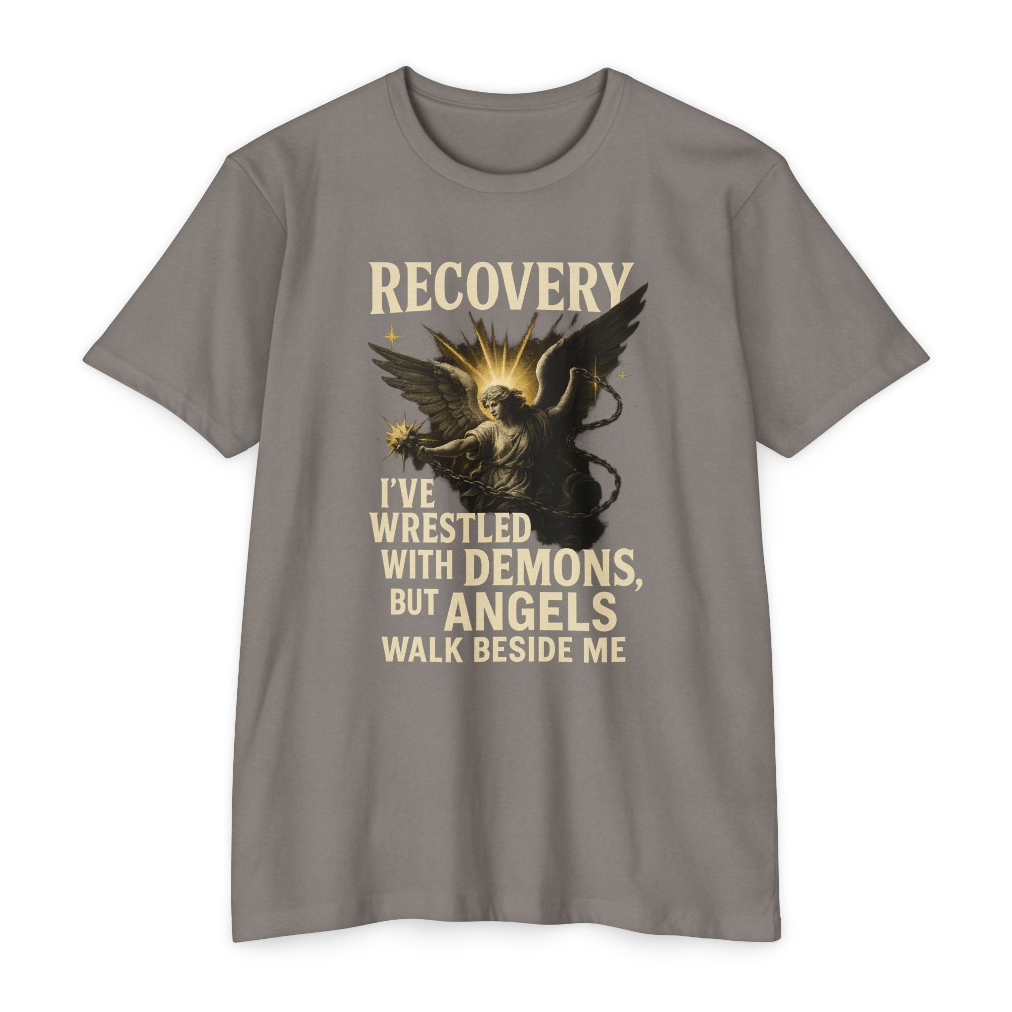 (DESIGN ON FRONT) Recovery Wings Unisex T-Shirt | Inspirational Graphic Tee | Recovery Journey | Mental Health Awareness | Gift for Friends