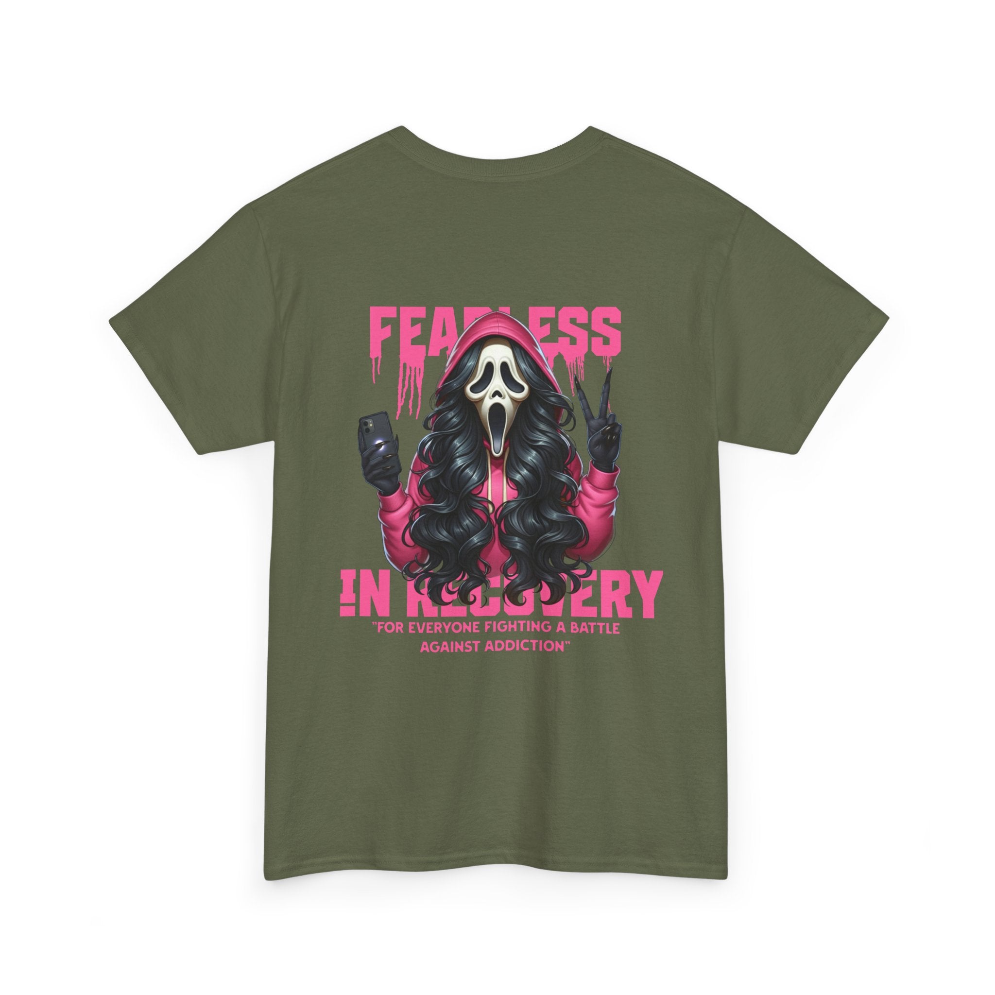 (DESIGN ON BACK) Fearless in Recovery Unisex Heavy Cotton Tee, Support Shirt, Gift for Recovery, Motivational Apparel, Self-Care Tee, Recovery Awareness