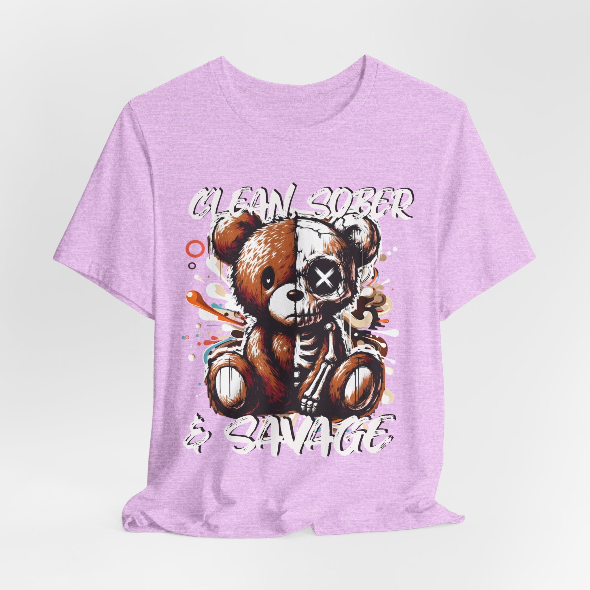 (DESIGN PRINT ON FRONT)  Clean Sober & Savage Tee | Unisex Short Sleeve T-Shirt, Recovery Apparel, Motivational Shirt, Casual Wear, Gift for Sobriety Celebrations