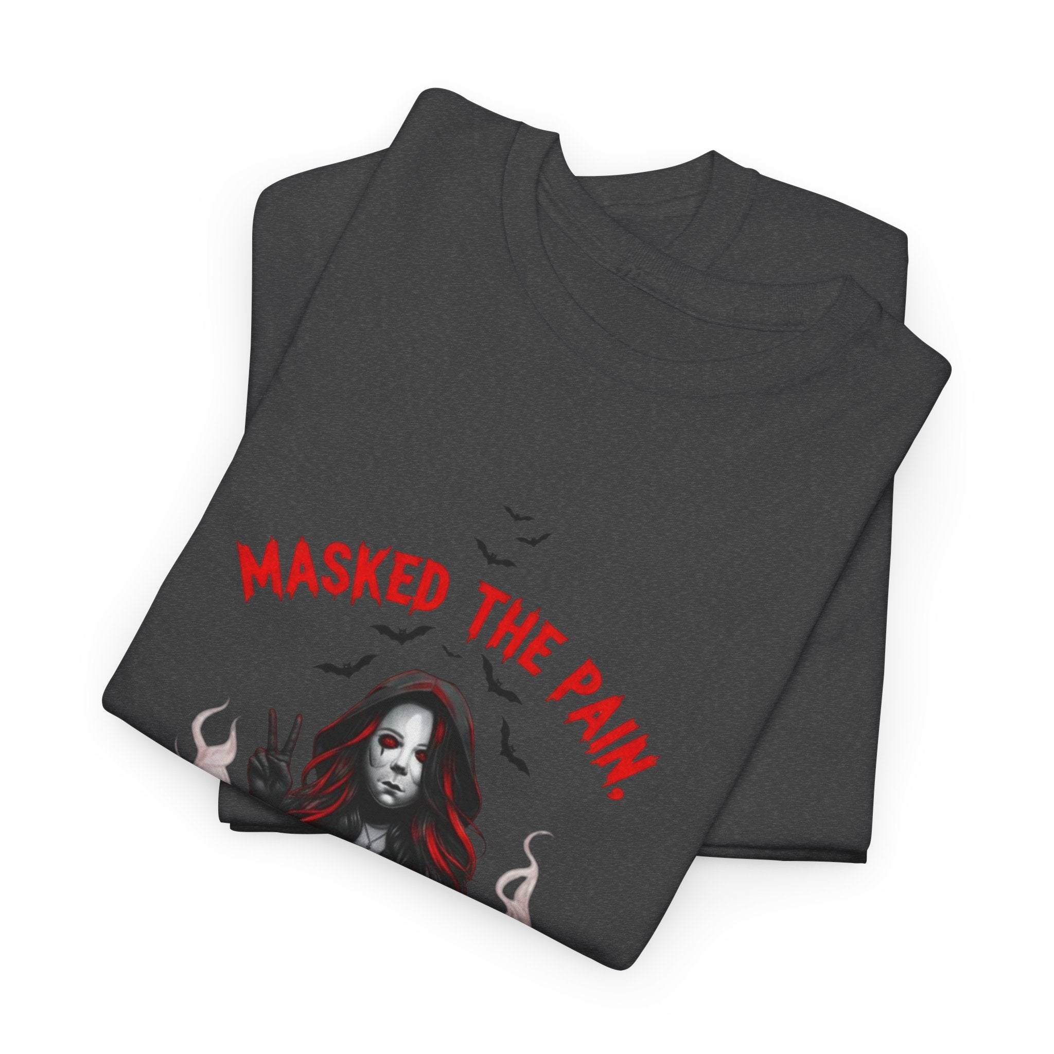 Gothic Graphic Tee - Masked The Pain, Recovery, Truth, Unisex Heavy Cotton Shirt, Alternative Fashion, Self-Care Apparel, Edgy Gift