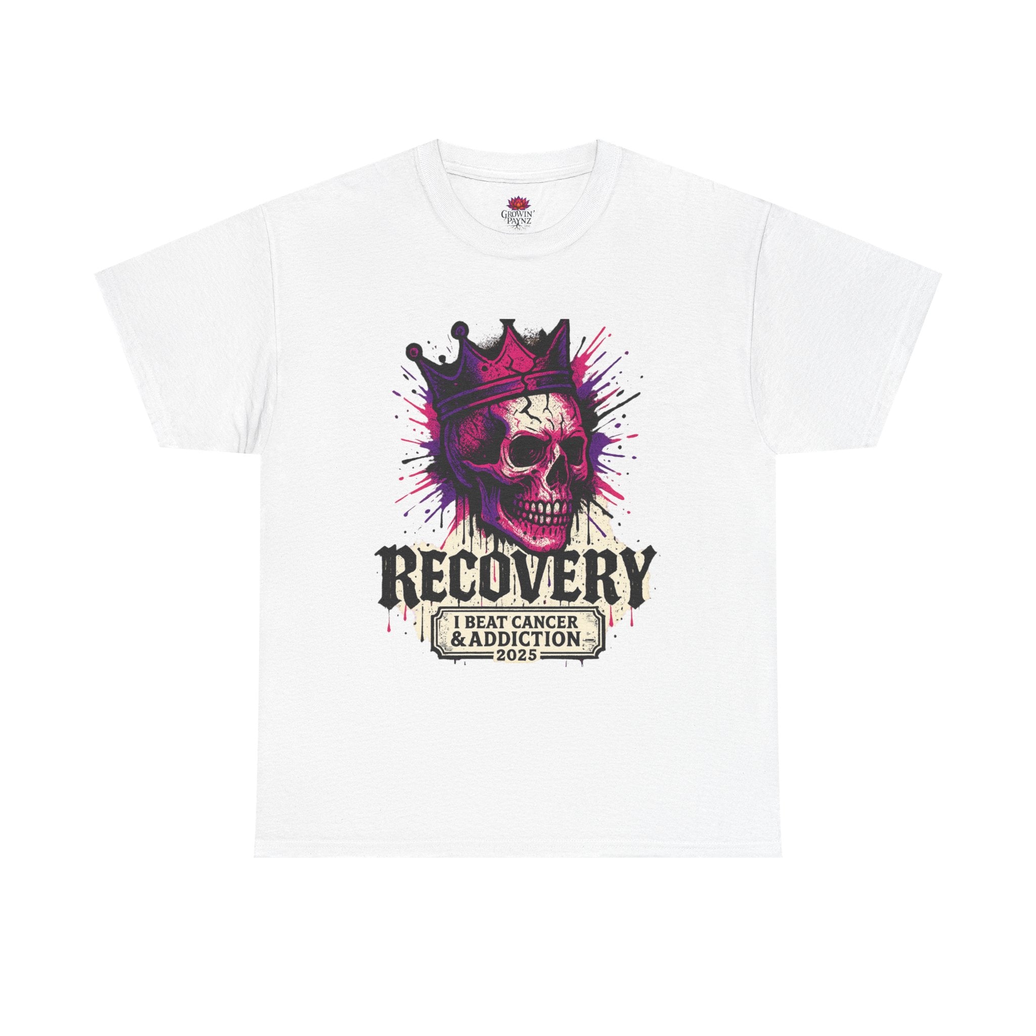 Recovery Skull Tee - Celebrate Strength, Unisex Heavy Cotton Tee, Cancer Awareness, Addiction Recovery, Gift for Survivors