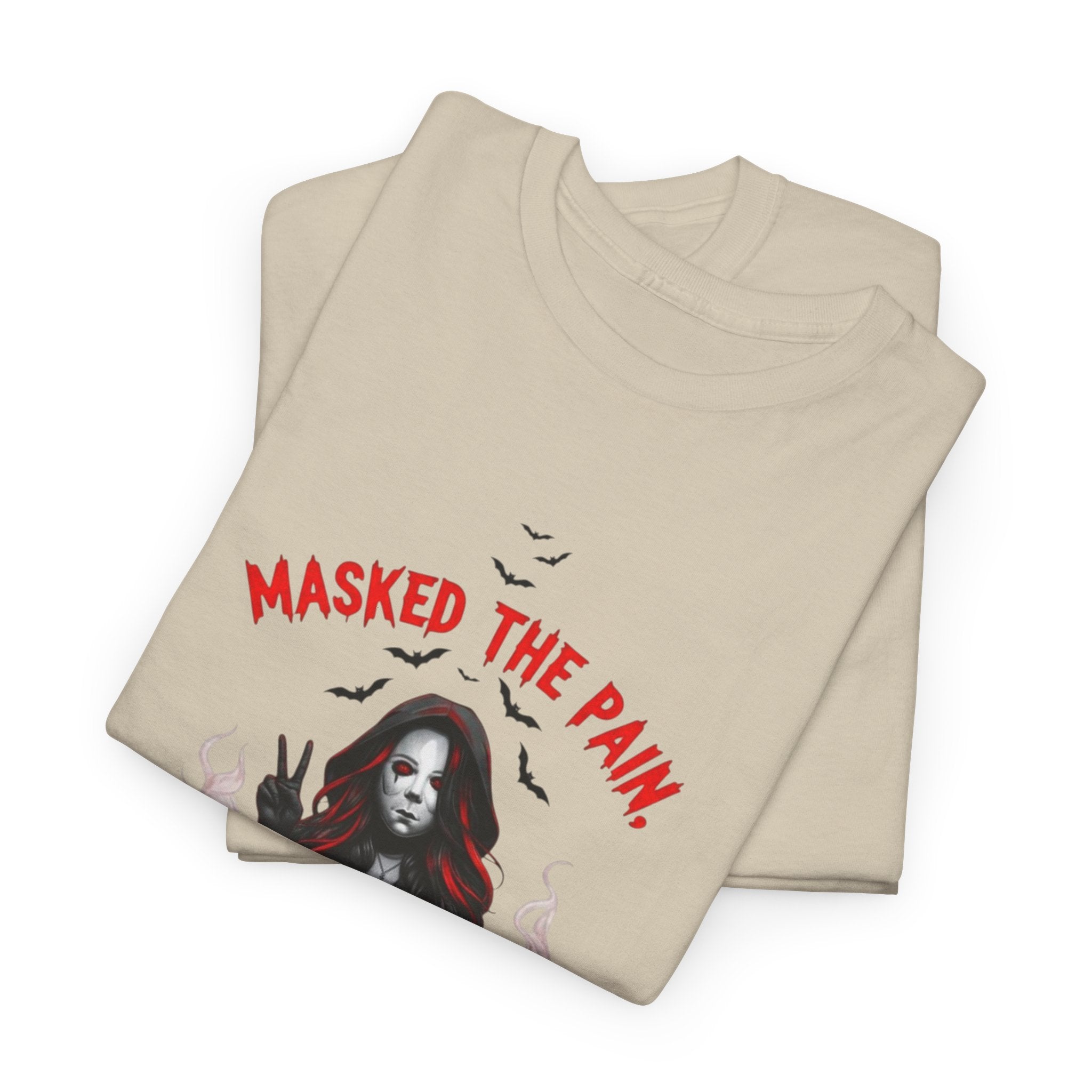 Gothic Graphic Tee - Masked The Pain, Recovery, Truth, Unisex Heavy Cotton Shirt, Alternative Fashion, Self-Care Apparel, Edgy Gift