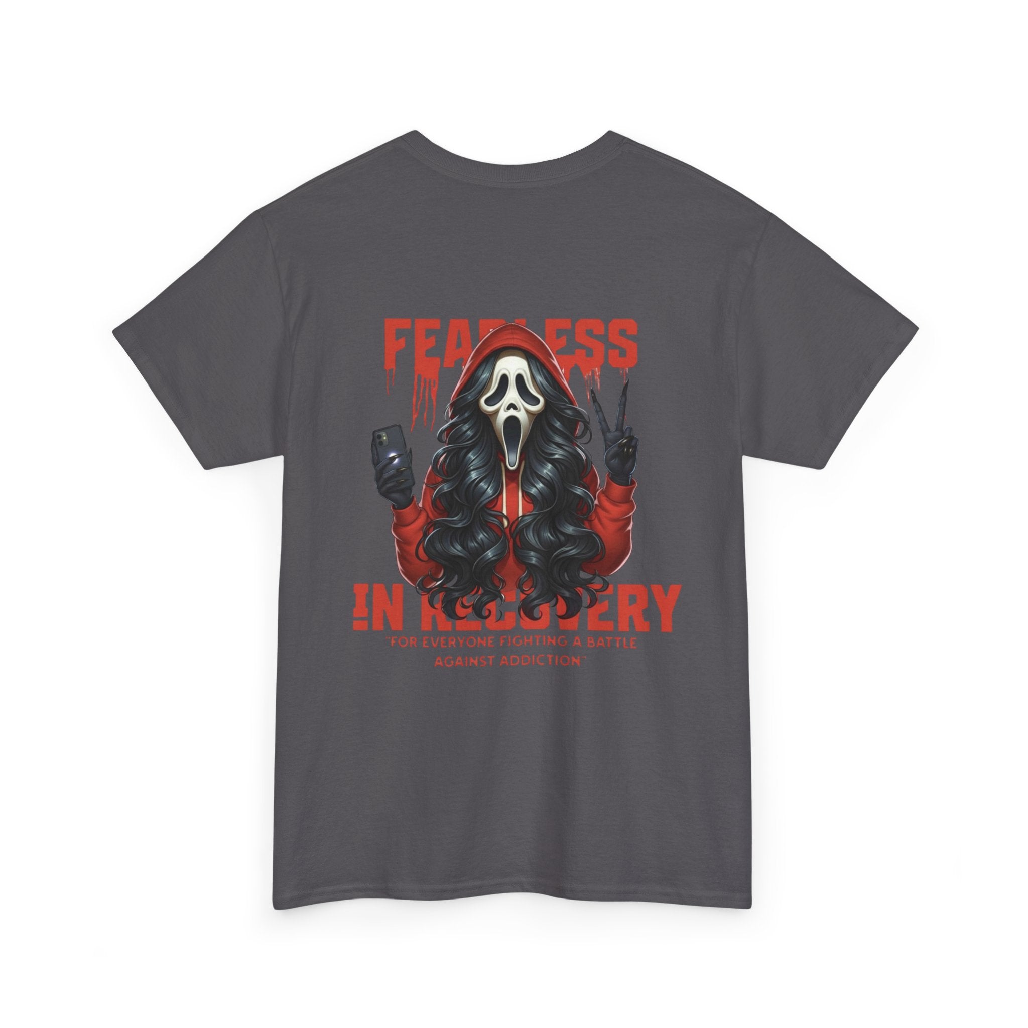 (DESIGN ON BACK) Fearless in Recovery Tee, Recovery Awareness Shirt, Mental Health T-Shirt, Unisex Heavy Cotton Tee, Inspirational Gift for Peer Support