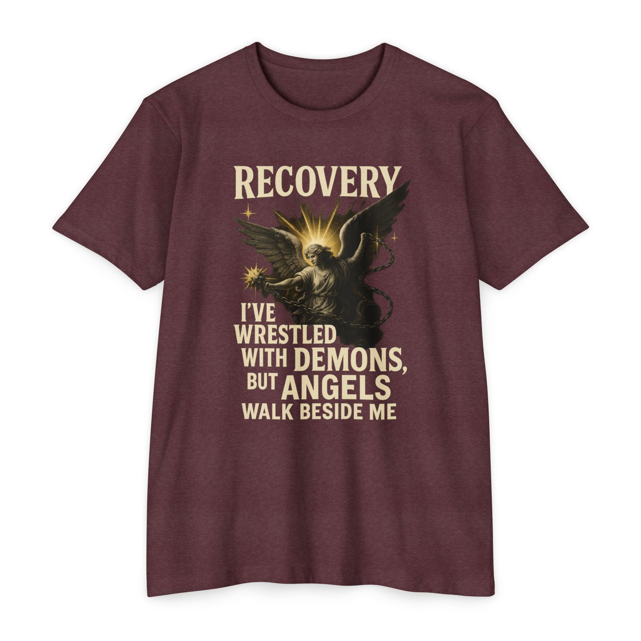 (DESIGN ON FRONT) Recovery Wings Unisex T-Shirt | Inspirational Graphic Tee | Recovery Journey | Mental Health Awareness | Gift for Friends