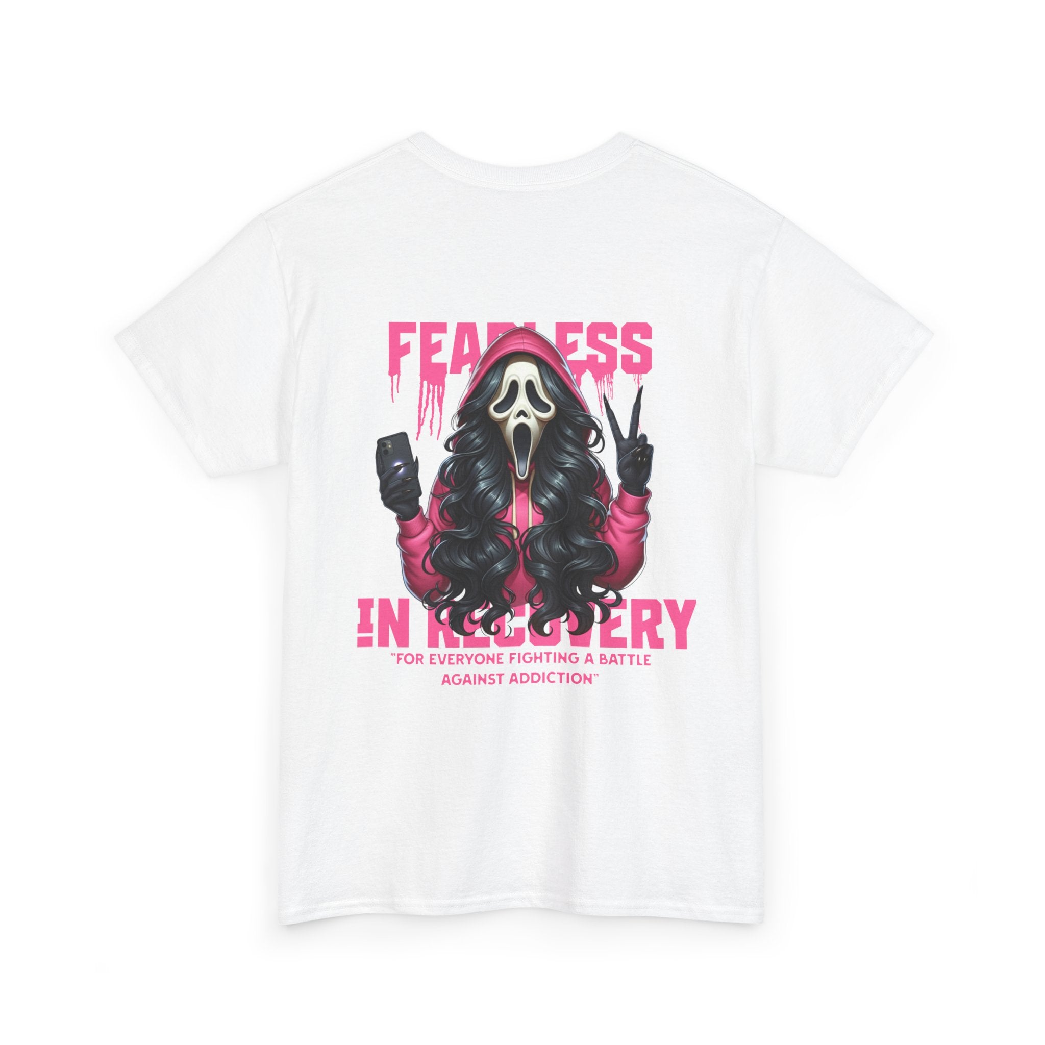 (DESIGN ON BACK) Fearless in Recovery Unisex Heavy Cotton Tee, Support Shirt, Gift for Recovery, Motivational Apparel, Self-Care Tee, Recovery Awareness