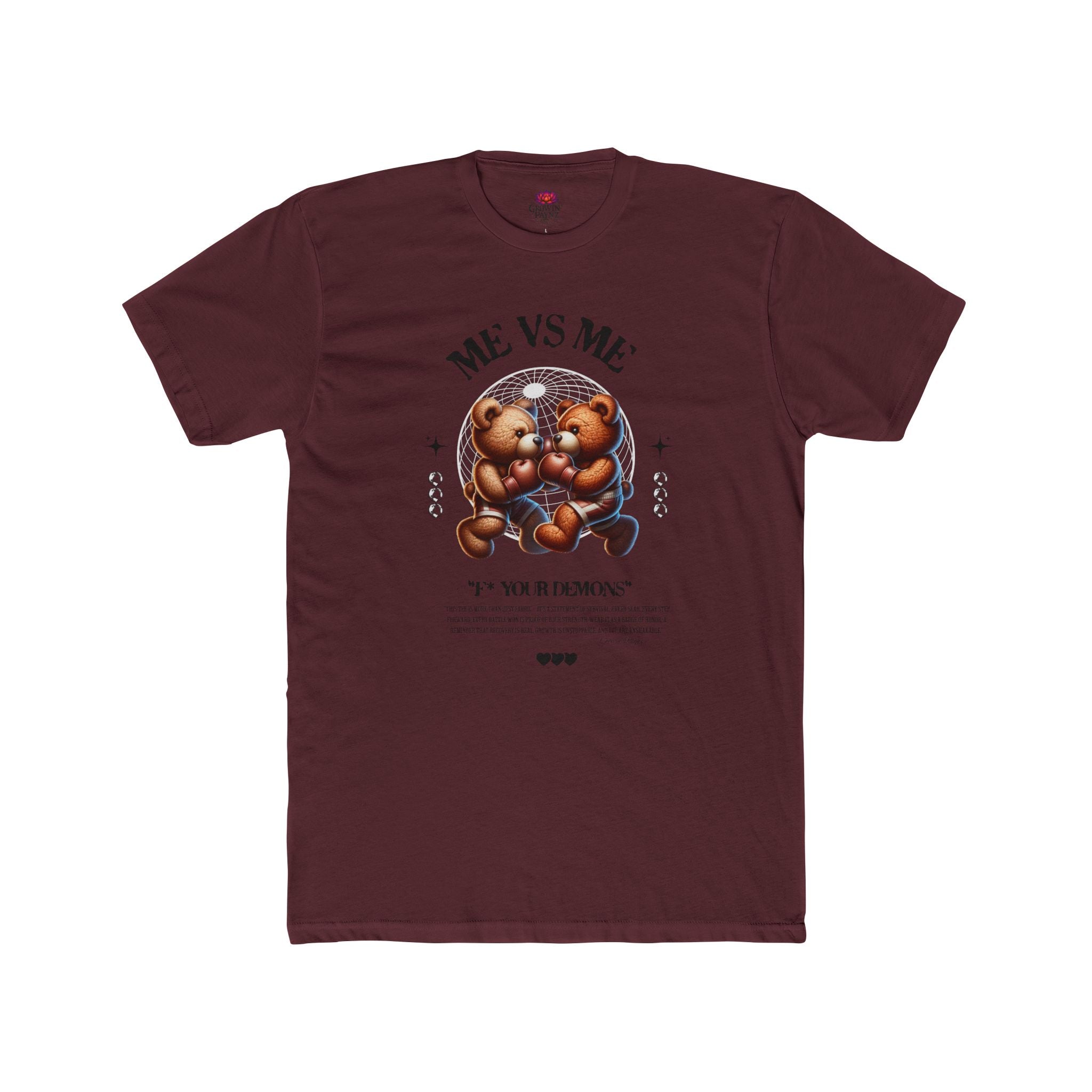 (DESIGN PRINT ON FRONT)  Me vs Me Bear Graphic Tee, Unisex Cotton Crew T-Shirt, Cute Casual Top, Perfect Gift for Friends, Birthday & Everyday Wear