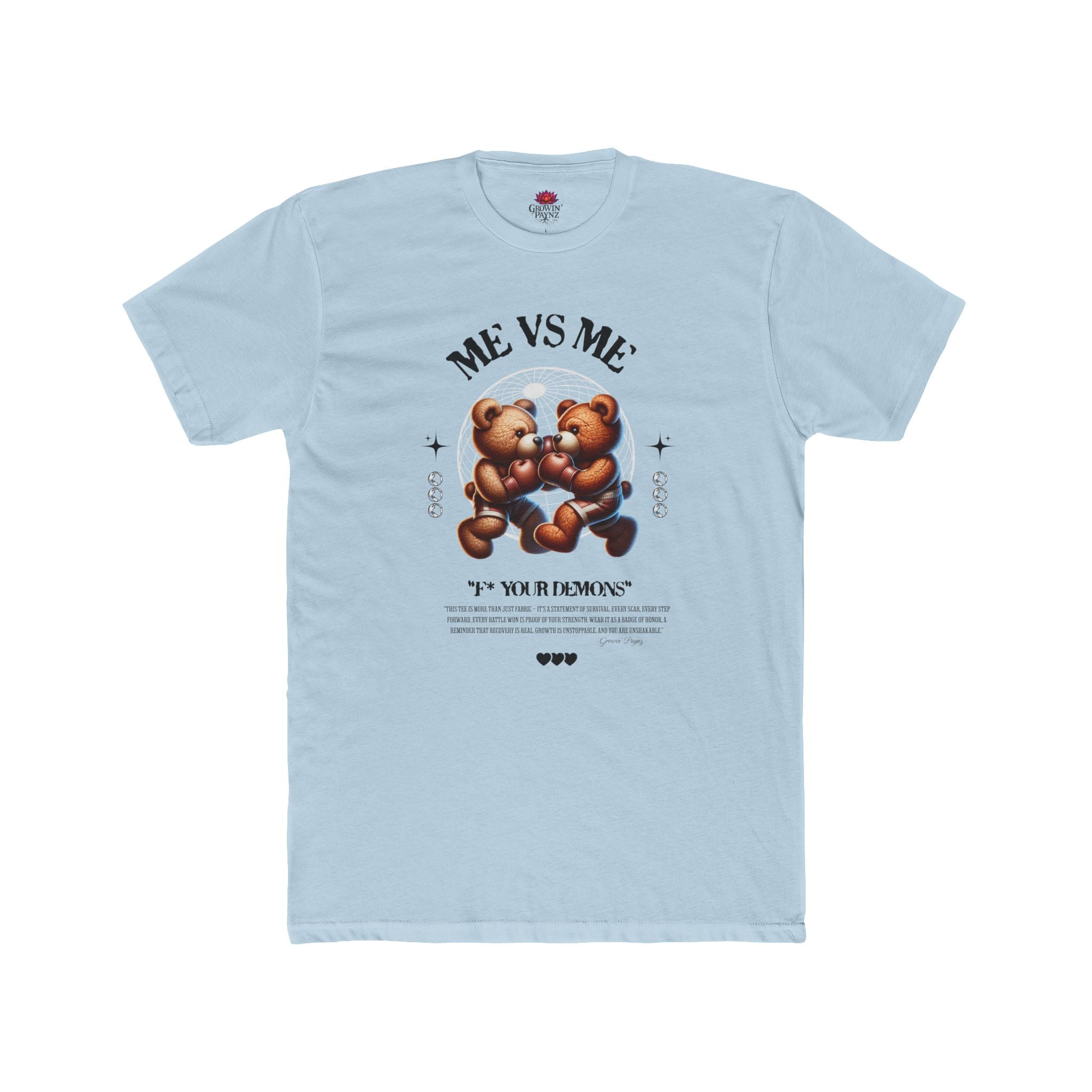 (DESIGN PRINT ON FRONT)  Me vs Me Bear Graphic Tee, Unisex Cotton Crew T-Shirt, Cute Casual Top, Perfect Gift for Friends, Birthday & Everyday Wear