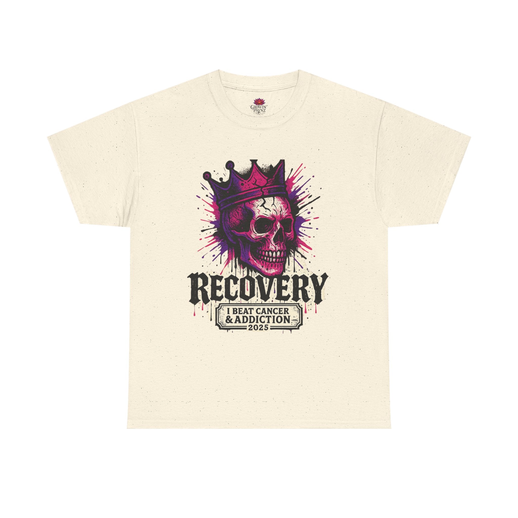 Recovery Skull Tee - Celebrate Strength, Unisex Heavy Cotton Tee, Cancer Awareness, Addiction Recovery, Gift for Survivors