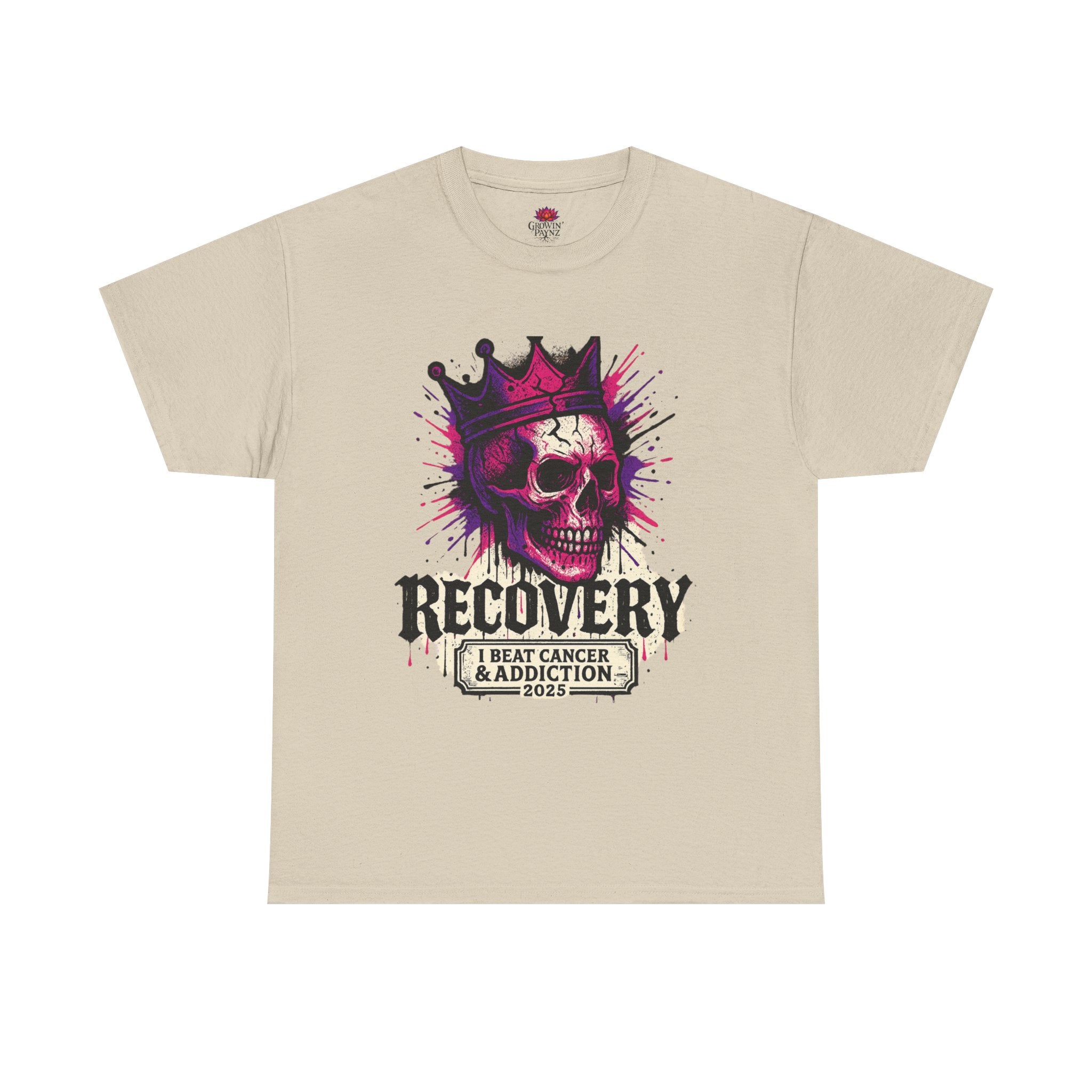 Recovery Skull Tee - Celebrate Strength, Unisex Heavy Cotton Tee, Cancer Awareness, Addiction Recovery, Gift for Survivors
