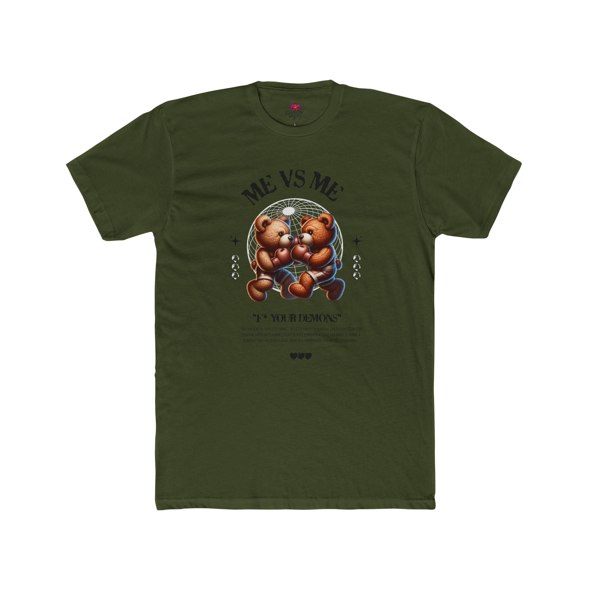 (DESIGN PRINT ON FRONT)  Me vs Me Bear Graphic Tee, Unisex Cotton Crew T-Shirt, Cute Casual Top, Perfect Gift for Friends, Birthday & Everyday Wear