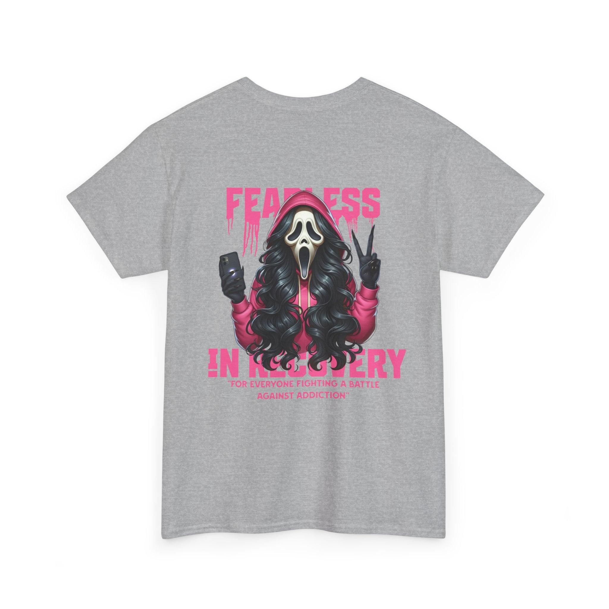 (DESIGN ON BACK) Fearless in Recovery Unisex Heavy Cotton Tee, Support Shirt, Gift for Recovery, Motivational Apparel, Self-Care Tee, Recovery Awareness