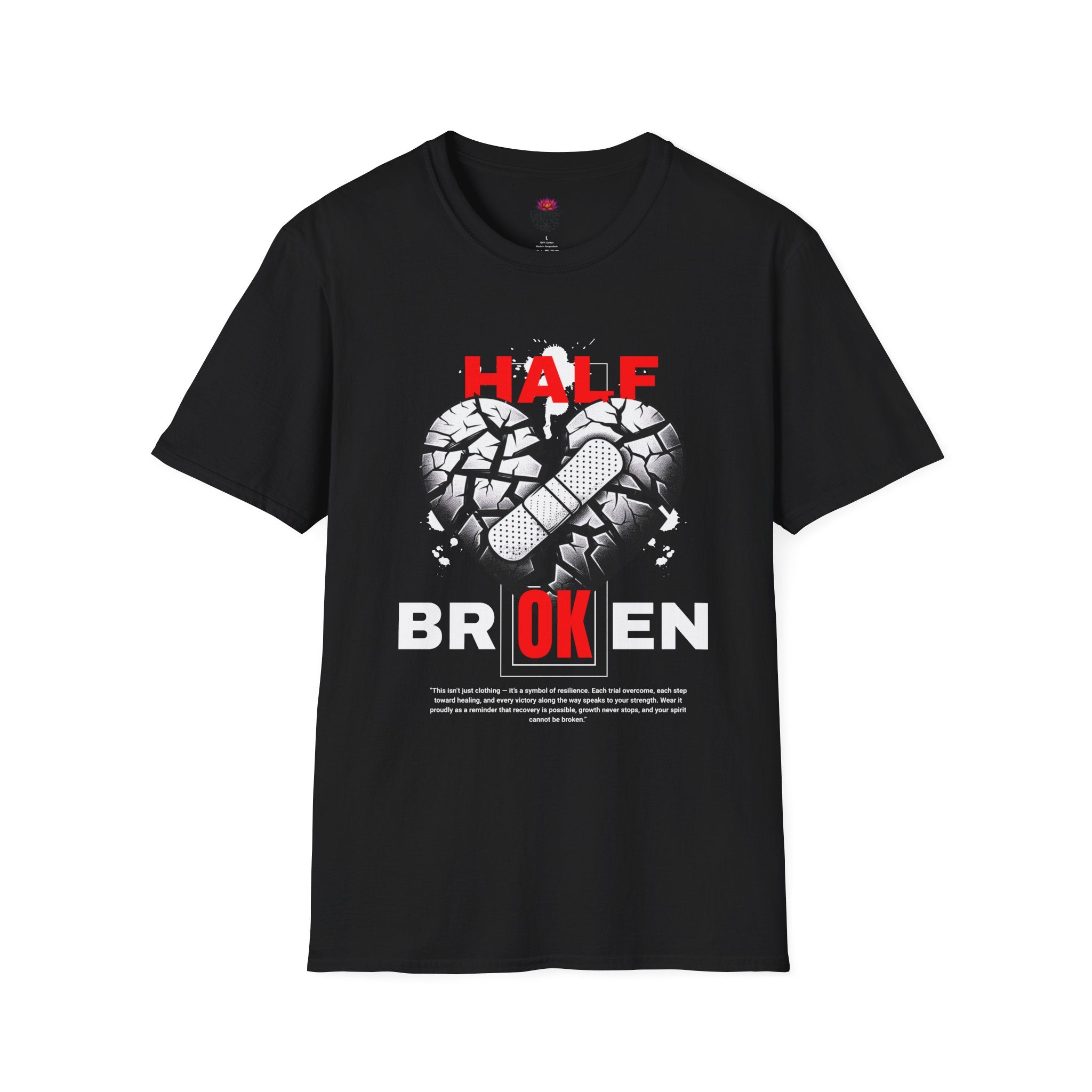 (DESIGN PRINT ON FRONT)  Half OK Heart Unisex T-Shirt - Softstyle Tee, Casual Wear, Gift for Friends, Heartbreak T-Shirt, Everyday Comfort