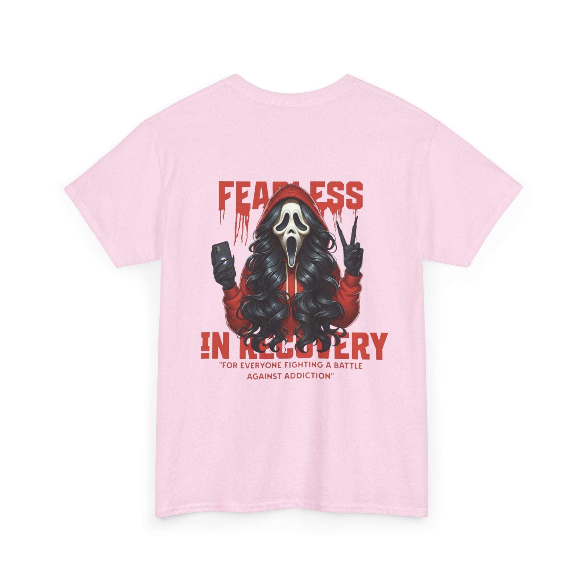 (DESIGN ON BACK) Fearless in Recovery Tee, Recovery Awareness Shirt, Mental Health T-Shirt, Unisex Heavy Cotton Tee, Inspirational Gift for Peer Support