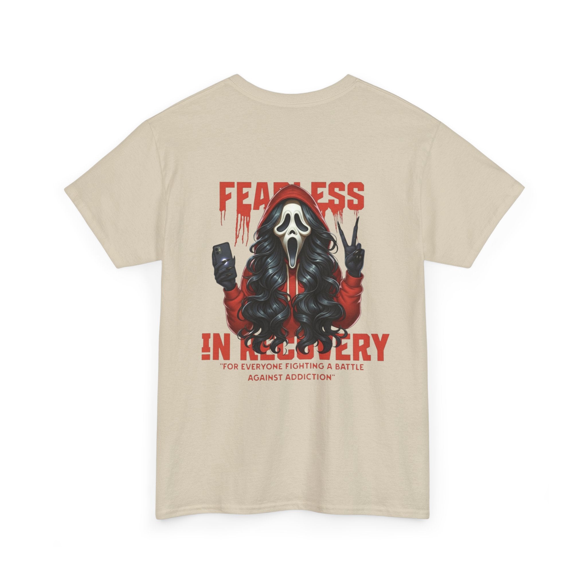 (DESIGN ON BACK) Fearless in Recovery Tee, Recovery Awareness Shirt, Mental Health T-Shirt, Unisex Heavy Cotton Tee, Inspirational Gift for Peer Support