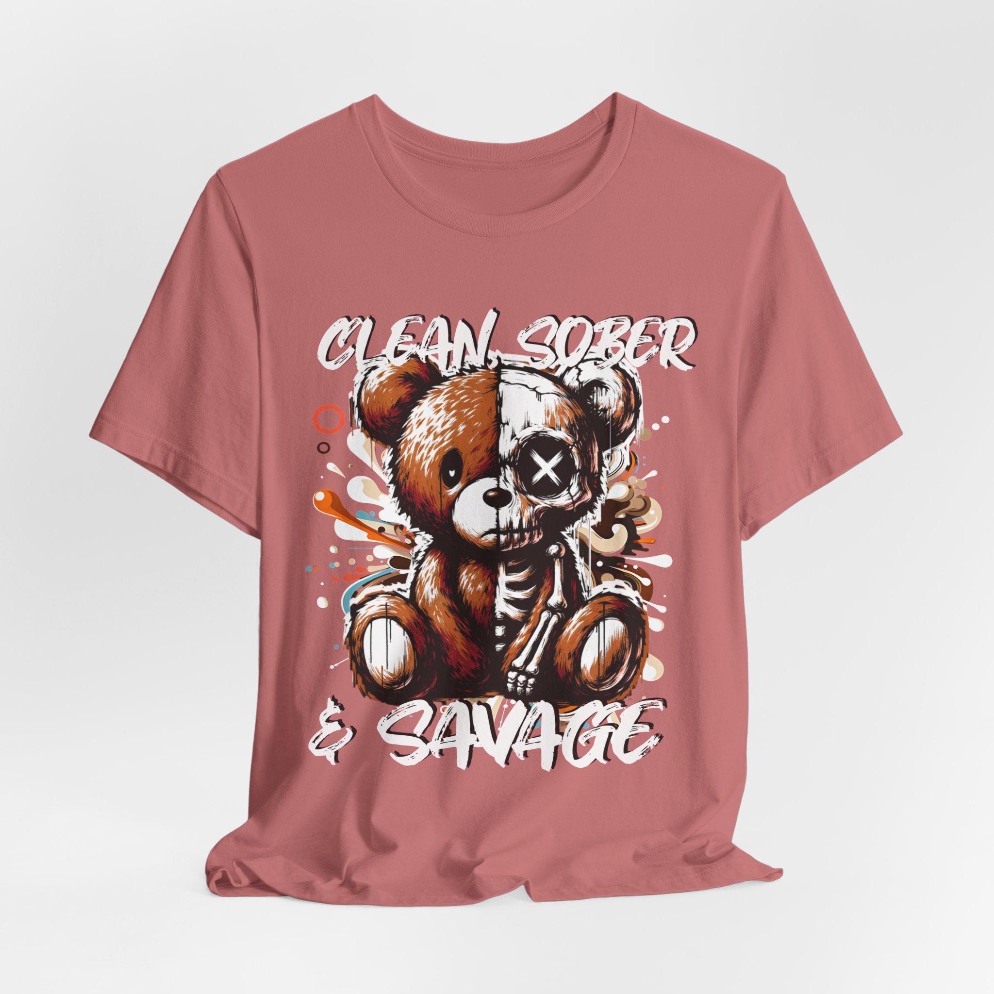 (DESIGN PRINT ON FRONT)  Clean Sober & Savage Tee | Unisex Short Sleeve T-Shirt, Recovery Apparel, Motivational Shirt, Casual Wear, Gift for Sobriety Celebrations