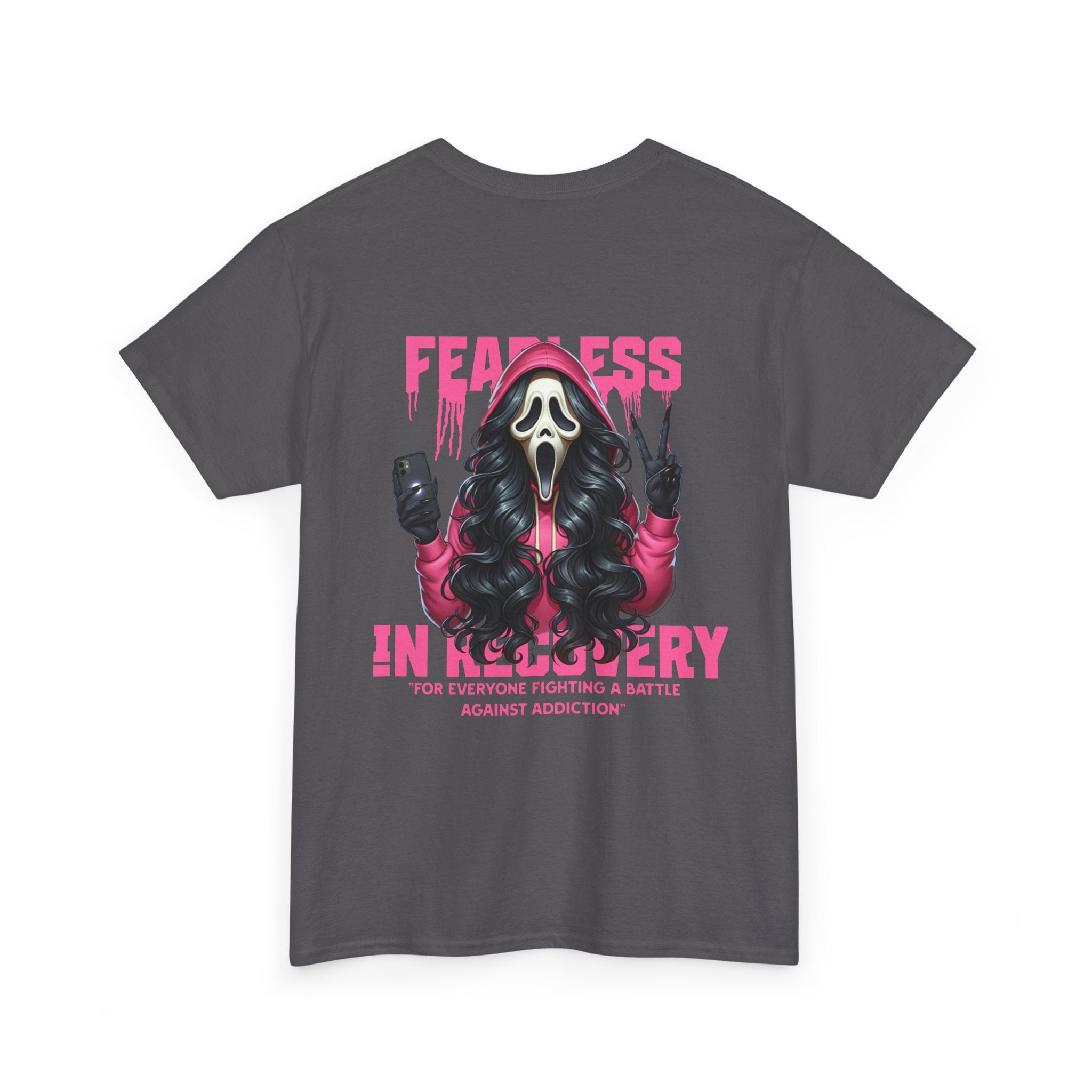 (DESIGN ON BACK) Fearless in Recovery Unisex Heavy Cotton Tee, Support Shirt, Gift for Recovery, Motivational Apparel, Self-Care Tee, Recovery Awareness