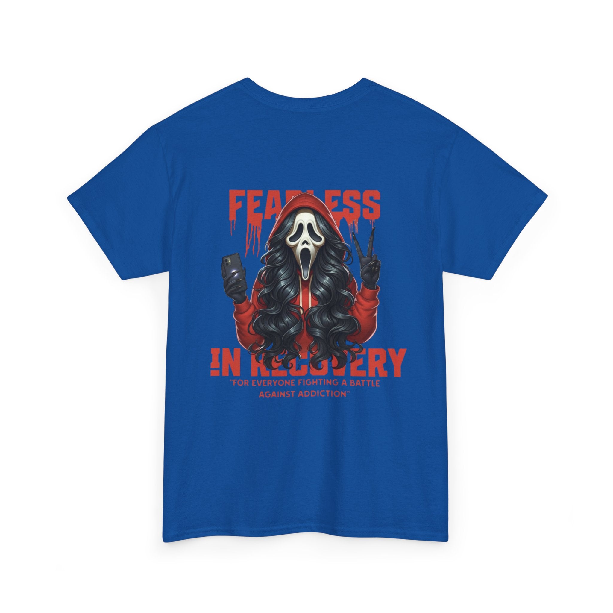 (DESIGN ON BACK) Fearless in Recovery Tee, Recovery Awareness Shirt, Mental Health T-Shirt, Unisex Heavy Cotton Tee, Inspirational Gift for Peer Support