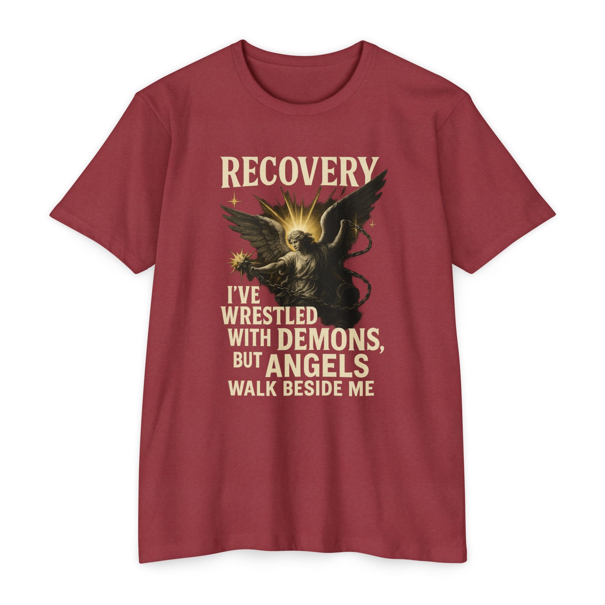 (DESIGN ON FRONT) Recovery Wings Unisex T-Shirt | Inspirational Graphic Tee | Recovery Journey | Mental Health Awareness | Gift for Friends