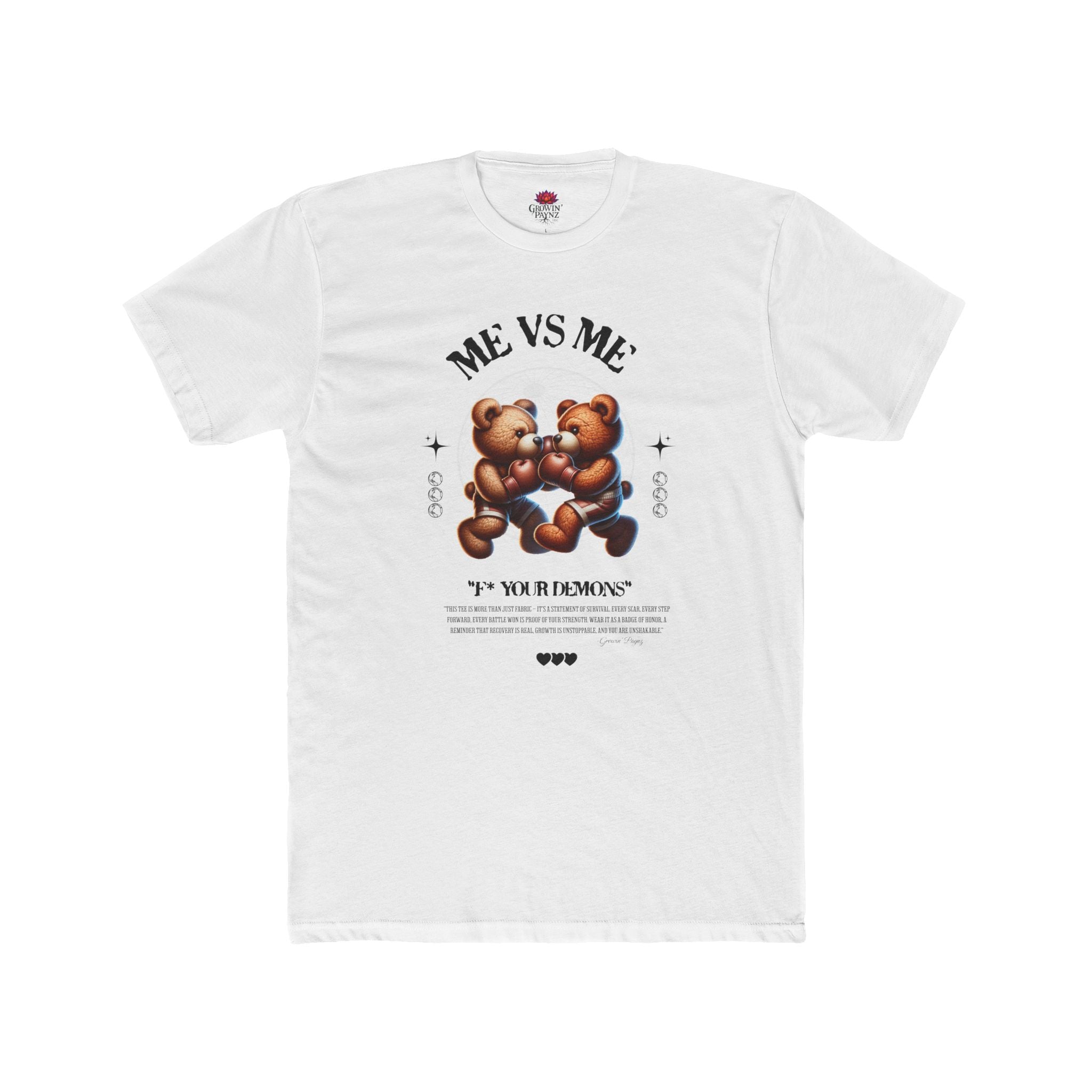 (DESIGN PRINT ON FRONT)  Me vs Me Bear Graphic Tee, Unisex Cotton Crew T-Shirt, Cute Casual Top, Perfect Gift for Friends, Birthday & Everyday Wear