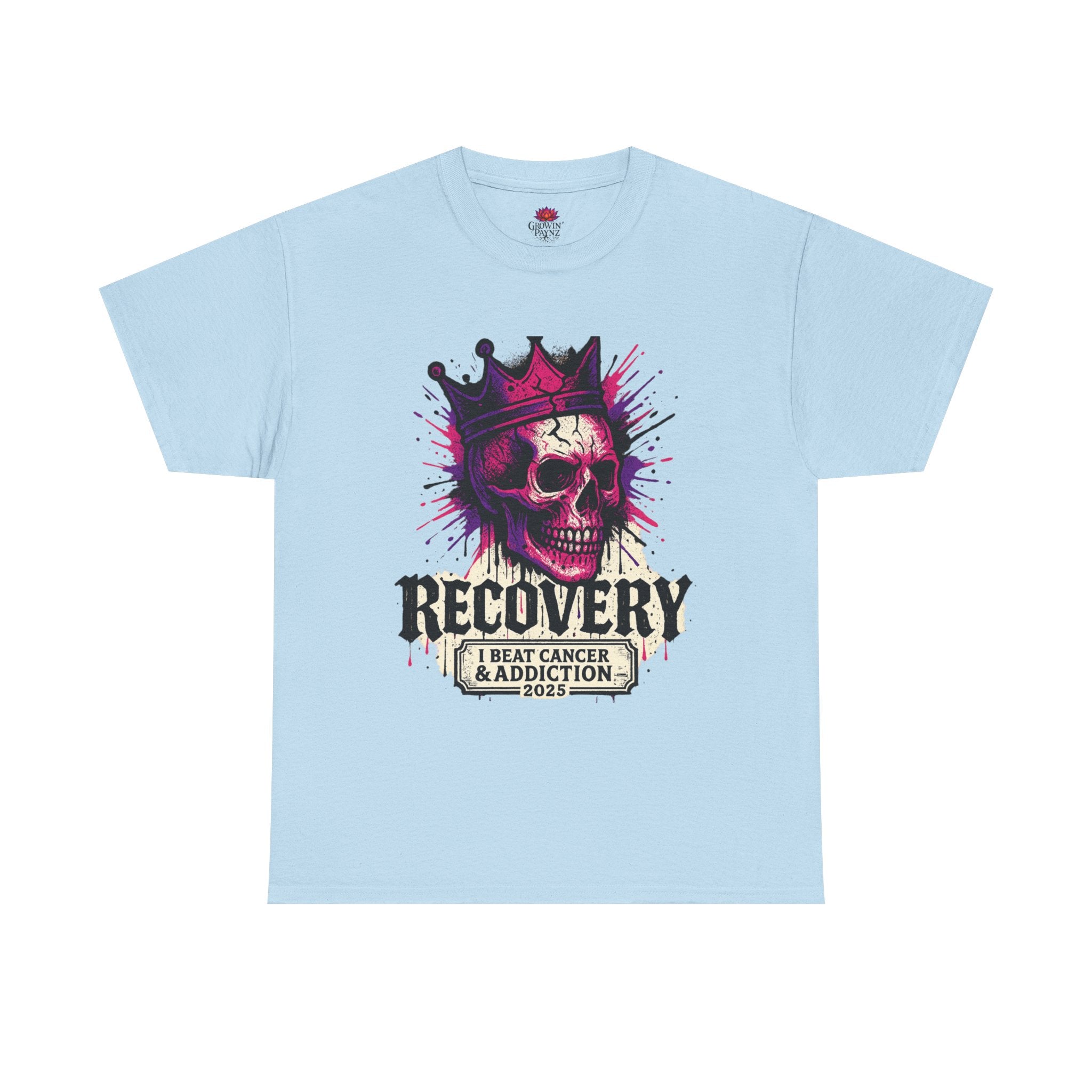 Recovery Skull Tee - Celebrate Strength, Unisex Heavy Cotton Tee, Cancer Awareness, Addiction Recovery, Gift for Survivors