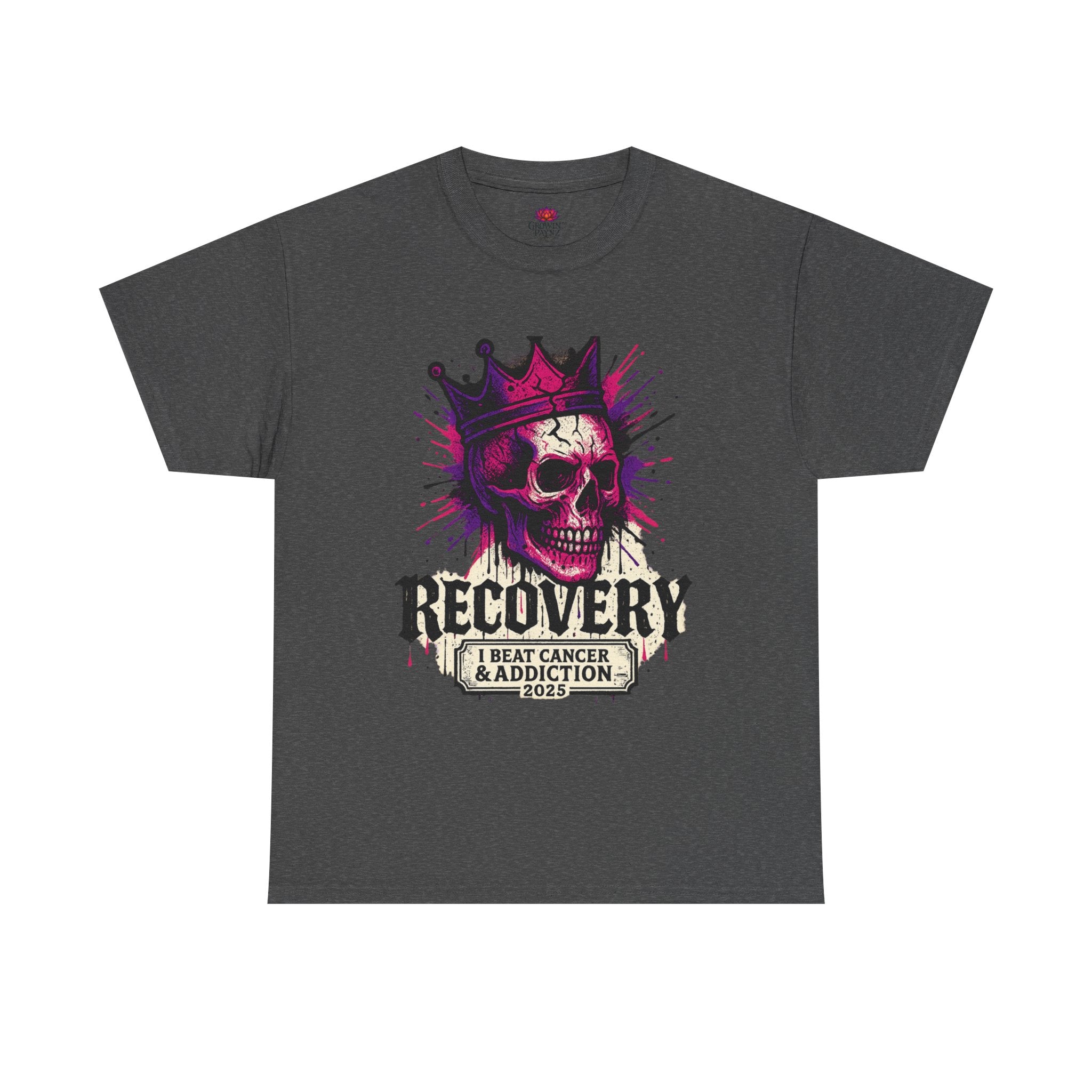 Recovery Skull Tee - Celebrate Strength, Unisex Heavy Cotton Tee, Cancer Awareness, Addiction Recovery, Gift for Survivors