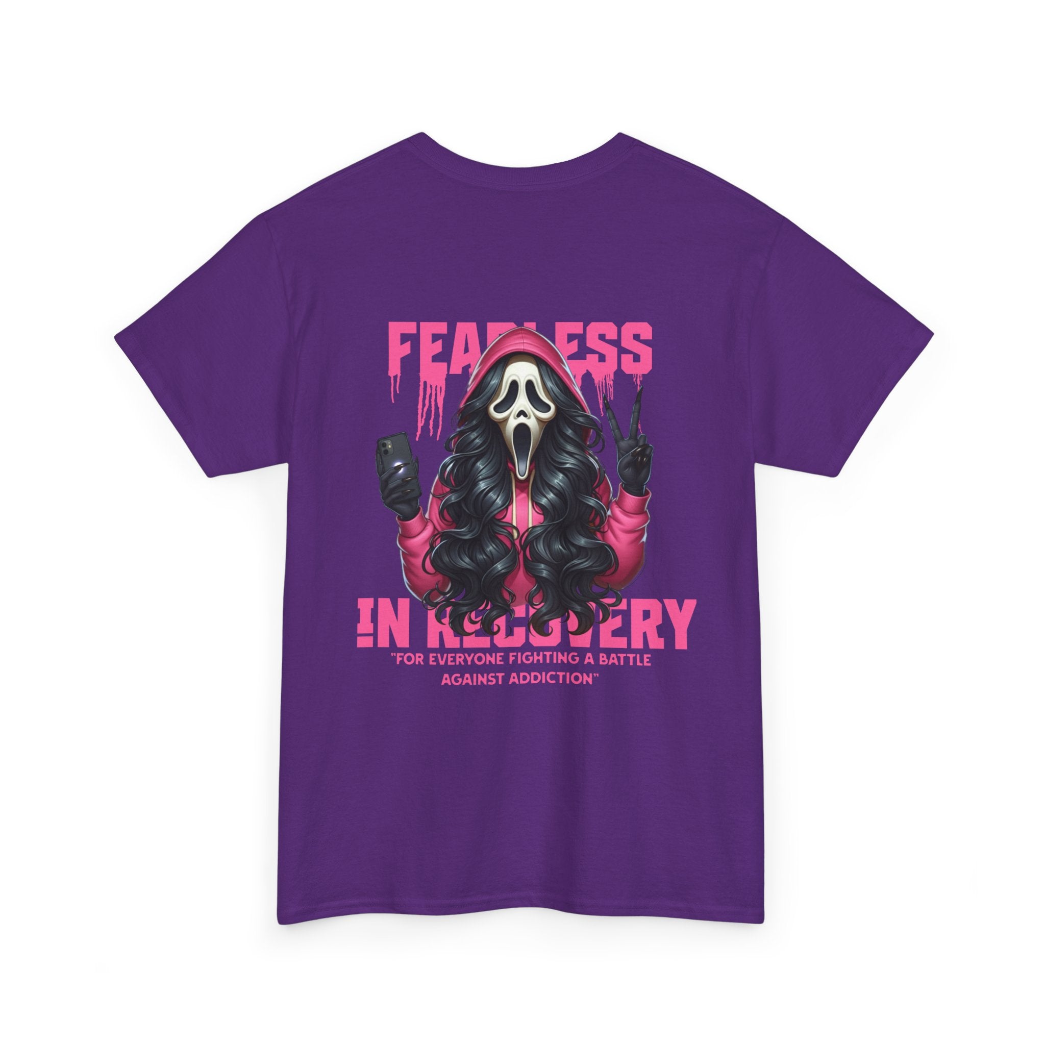 (DESIGN ON BACK) Fearless in Recovery Unisex Heavy Cotton Tee, Support Shirt, Gift for Recovery, Motivational Apparel, Self-Care Tee, Recovery Awareness