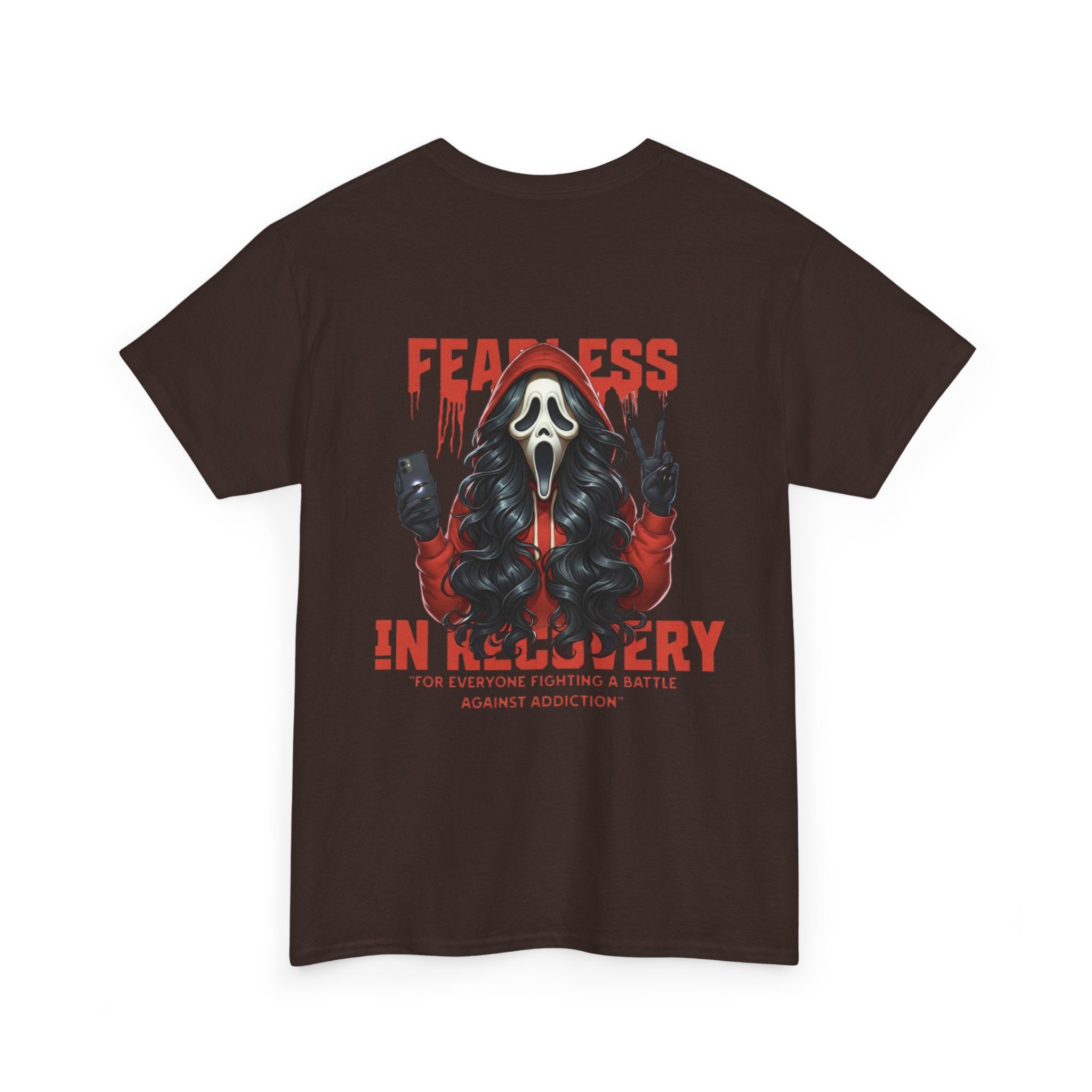 (DESIGN ON BACK) Fearless in Recovery Tee, Recovery Awareness Shirt, Mental Health T-Shirt, Unisex Heavy Cotton Tee, Inspirational Gift for Peer Support