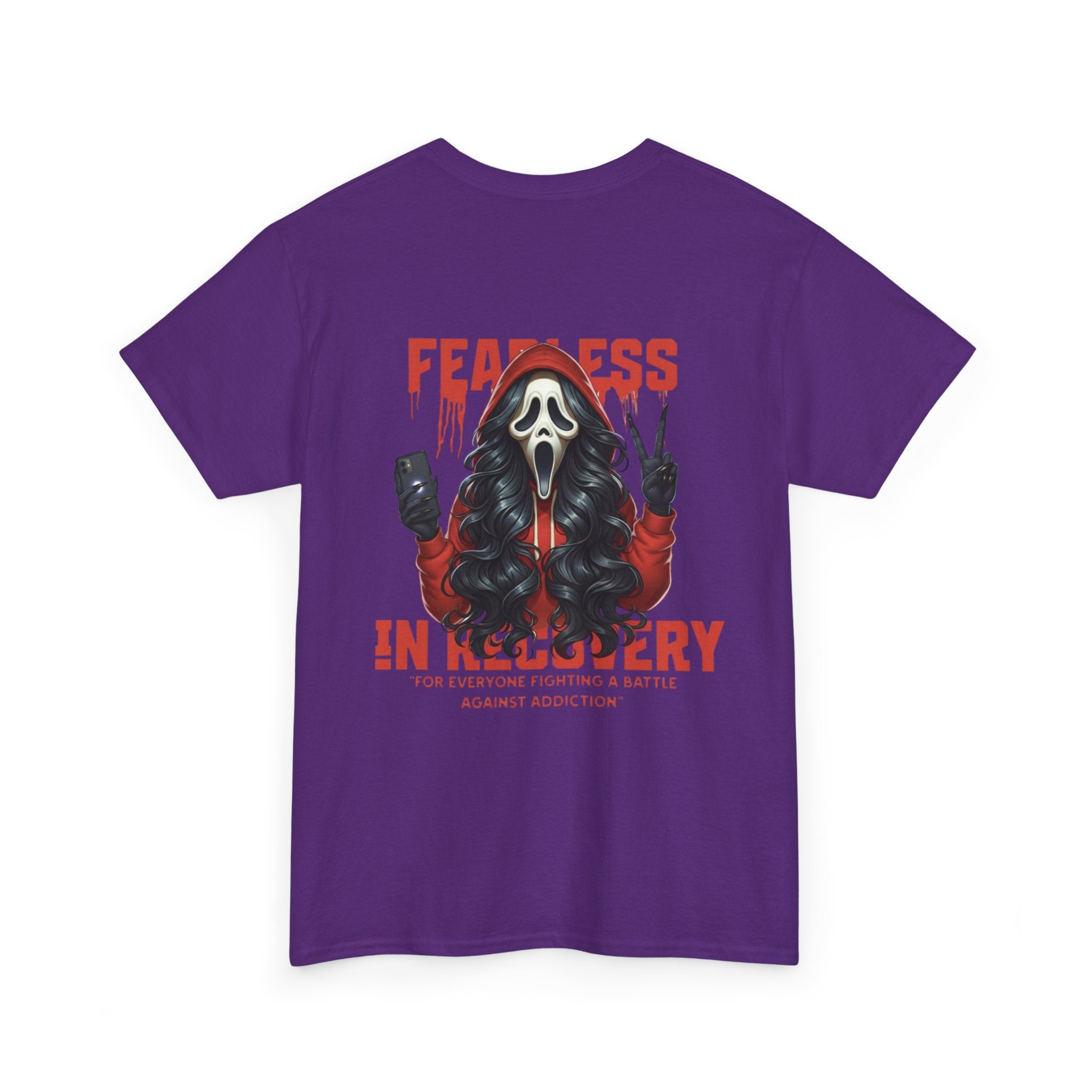 (DESIGN ON BACK) Fearless in Recovery Tee, Recovery Awareness Shirt, Mental Health T-Shirt, Unisex Heavy Cotton Tee, Inspirational Gift for Peer Support
