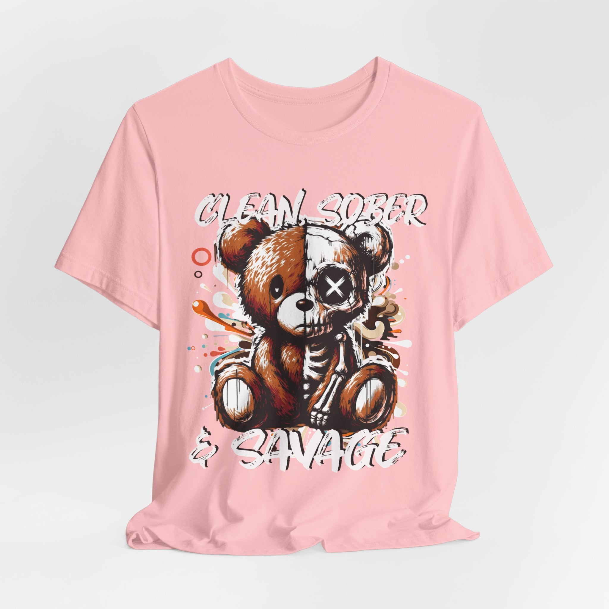 (DESIGN PRINT ON FRONT)  Clean Sober & Savage Tee | Unisex Short Sleeve T-Shirt, Recovery Apparel, Motivational Shirt, Casual Wear, Gift for Sobriety Celebrations
