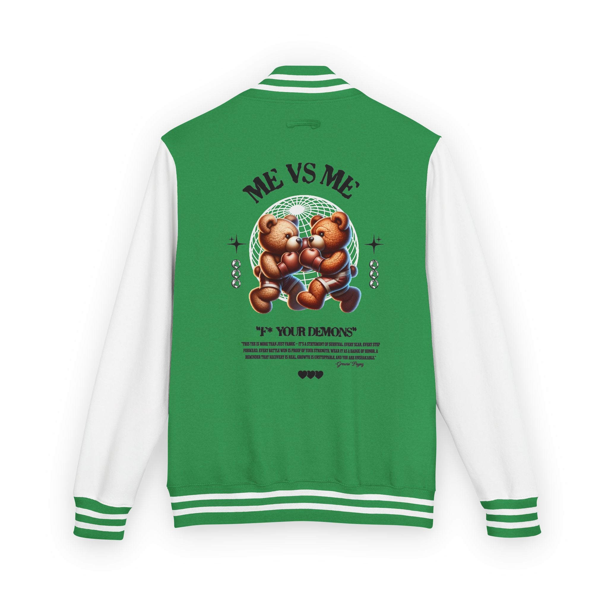 Retro Bear-Themed Unisex Heavyweight Letterman Jacket | Vintage Charm, Cozy Layer, Perfect Gift, Fashion Statement, Trendy Outerwear