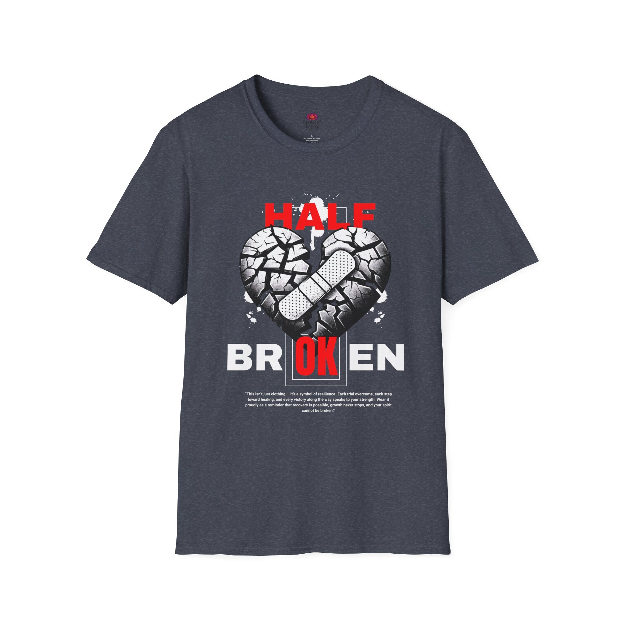 (DESIGN PRINT ON FRONT)  Half OK Heart Unisex T-Shirt - Softstyle Tee, Casual Wear, Gift for Friends, Heartbreak T-Shirt, Everyday Comfort