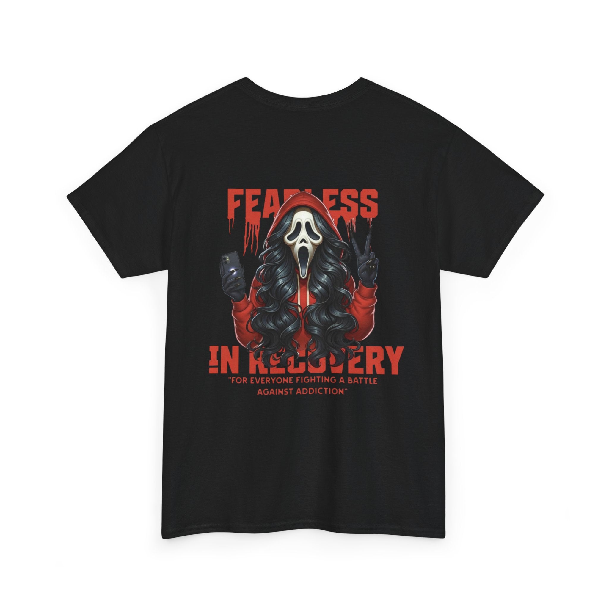 (DESIGN ON BACK) Fearless in Recovery Tee, Recovery Awareness Shirt, Mental Health T-Shirt, Unisex Heavy Cotton Tee, Inspirational Gift for Peer Support