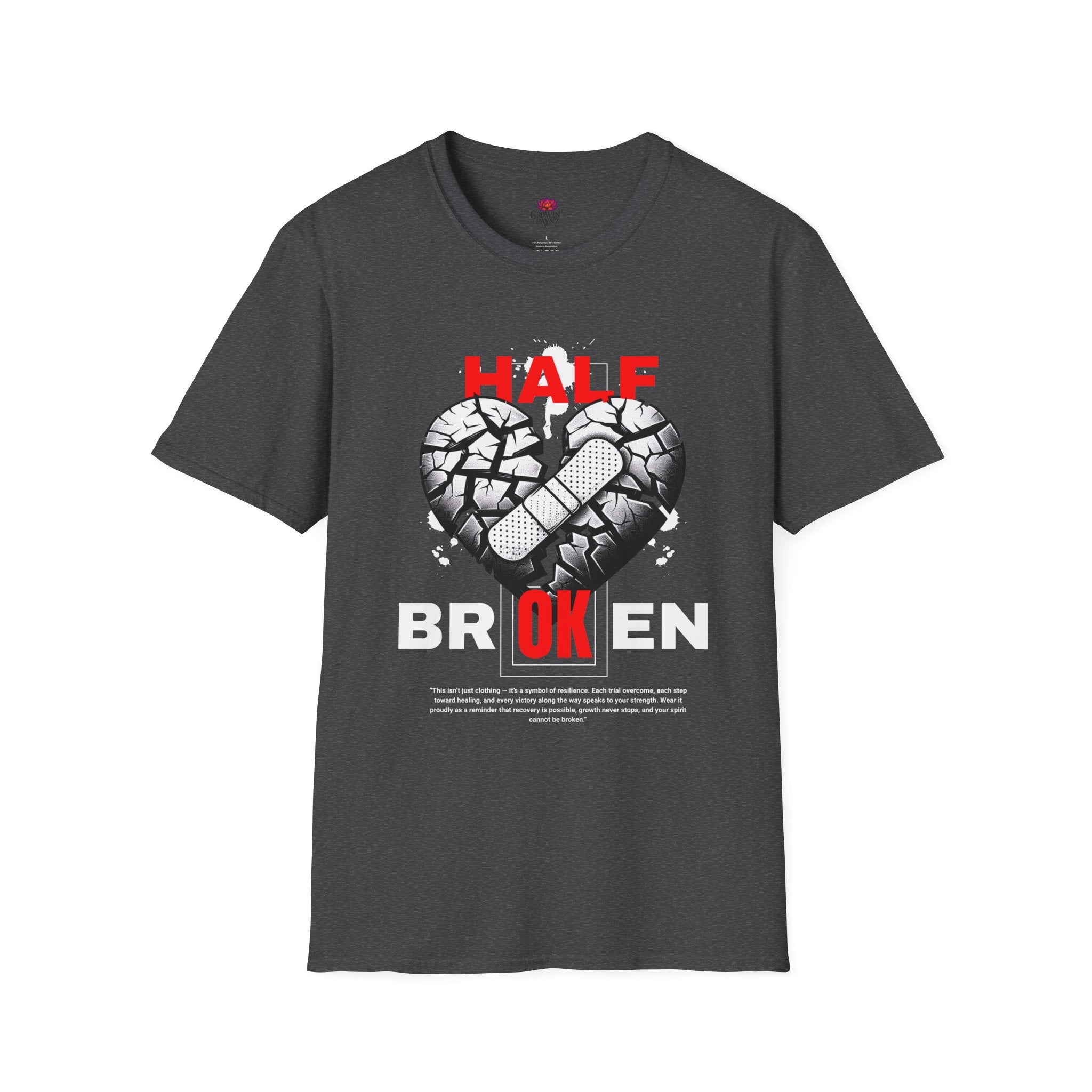 (DESIGN PRINT ON FRONT)  Half OK Heart Unisex T-Shirt - Softstyle Tee, Casual Wear, Gift for Friends, Heartbreak T-Shirt, Everyday Comfort