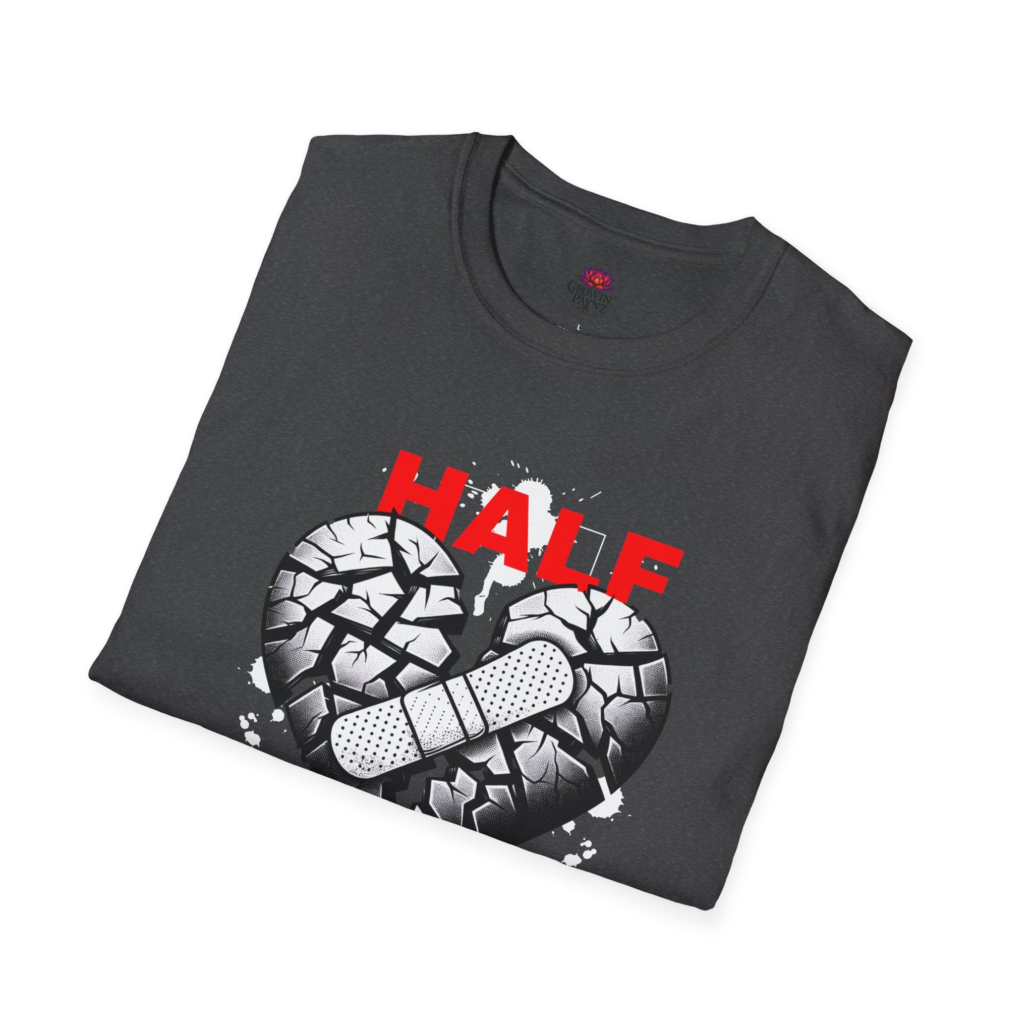(DESIGN PRINT ON FRONT)  Half OK Heart Unisex T-Shirt - Softstyle Tee, Casual Wear, Gift for Friends, Heartbreak T-Shirt, Everyday Comfort