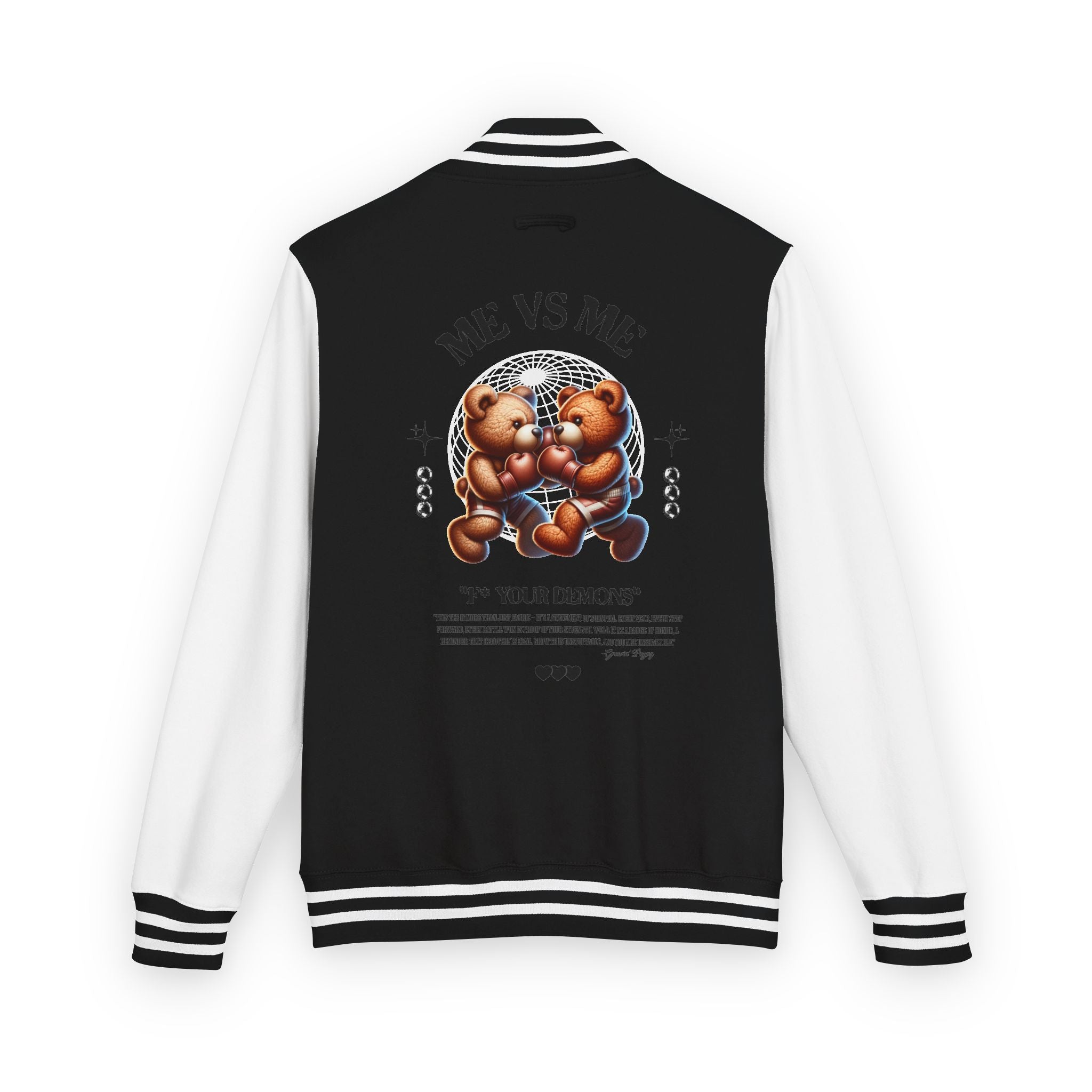 Retro Bear-Themed Unisex Heavyweight Letterman Jacket | Vintage Charm, Cozy Layer, Perfect Gift, Fashion Statement, Trendy Outerwear