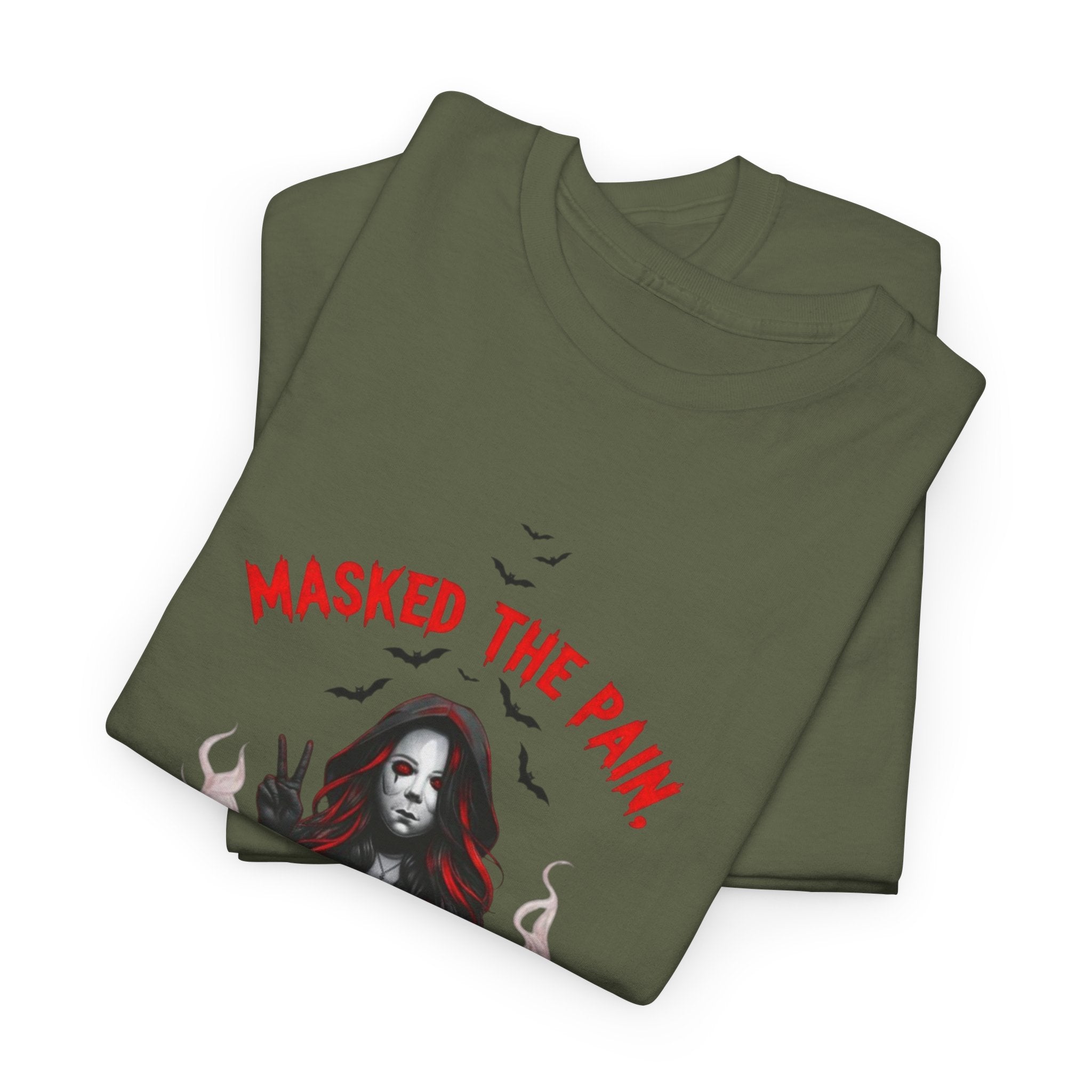 Gothic Graphic Tee - Masked The Pain, Recovery, Truth, Unisex Heavy Cotton Shirt, Alternative Fashion, Self-Care Apparel, Edgy Gift
