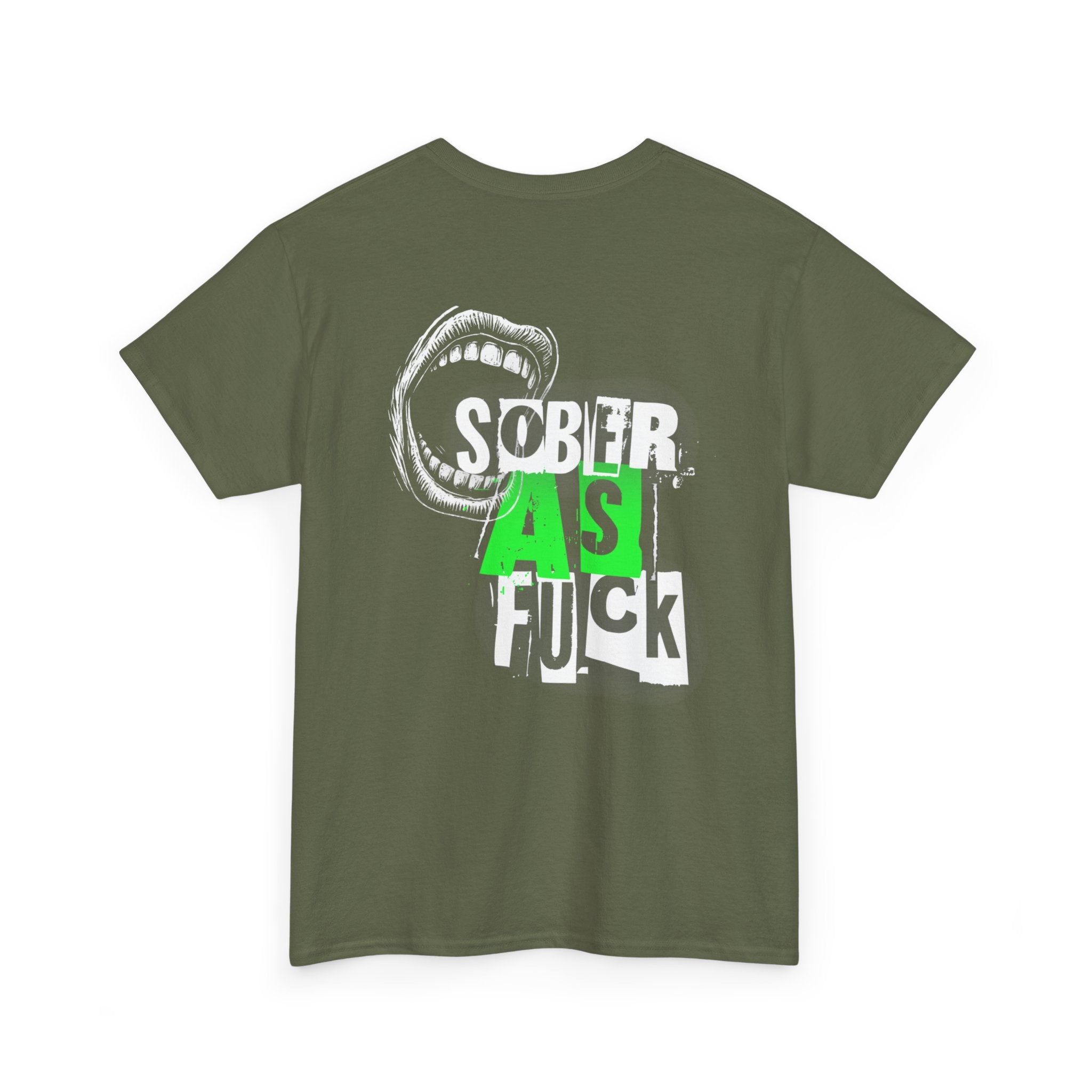 (DESIGN ON BACK) Sober as Fuck Unisex Heavy Cotton Tee, Funny Graphic Tee, Recovery Fashion, Gift for Sobriety, Statement Shirt, Casual Wear