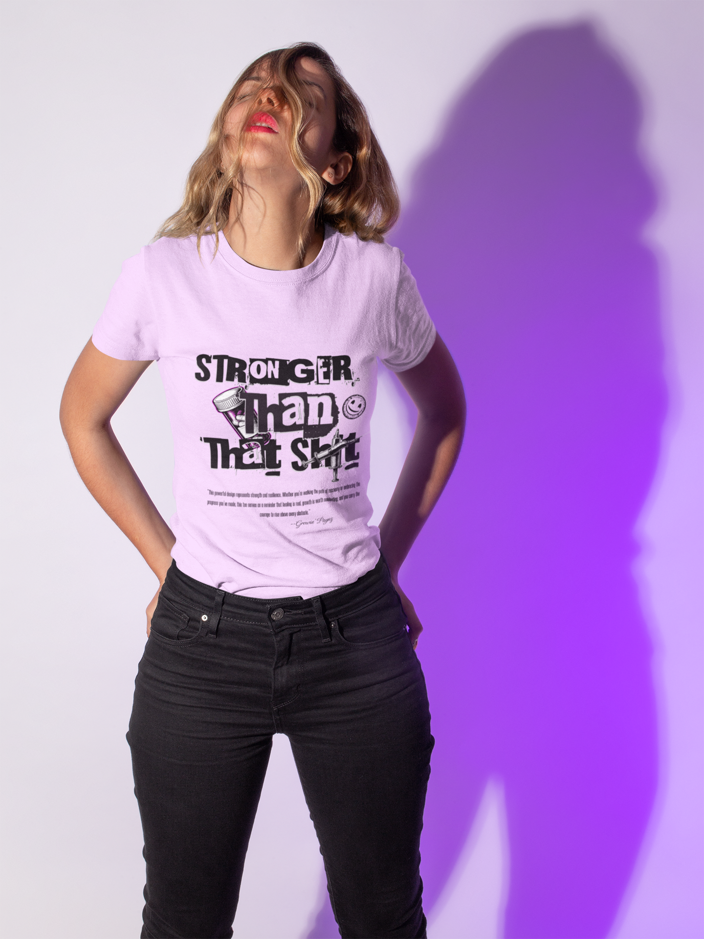 (DESIGN PRINT ON FRONT)  Unisex Heavy Cotton Graphic Tee – “Stronger Than That Sh*” Empowerment Shirt for Recovery, Resilience, and Everyday Strength