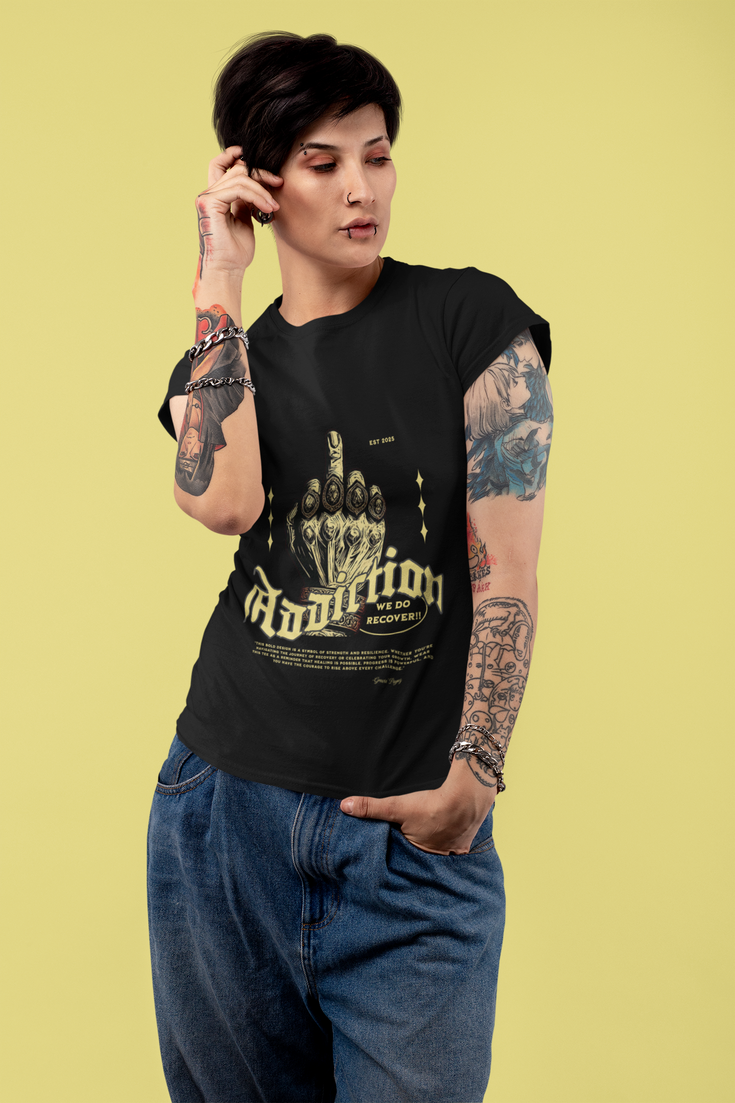 (DESIGN PRINT ON FRONT)   F* Addiction Tee