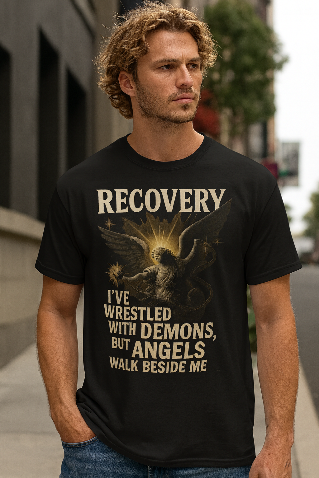 (DESIGN ON FRONT) Recovery Wings Unisex T-Shirt | Inspirational Graphic Tee | Recovery Journey | Mental Health Awareness | Gift for Friends