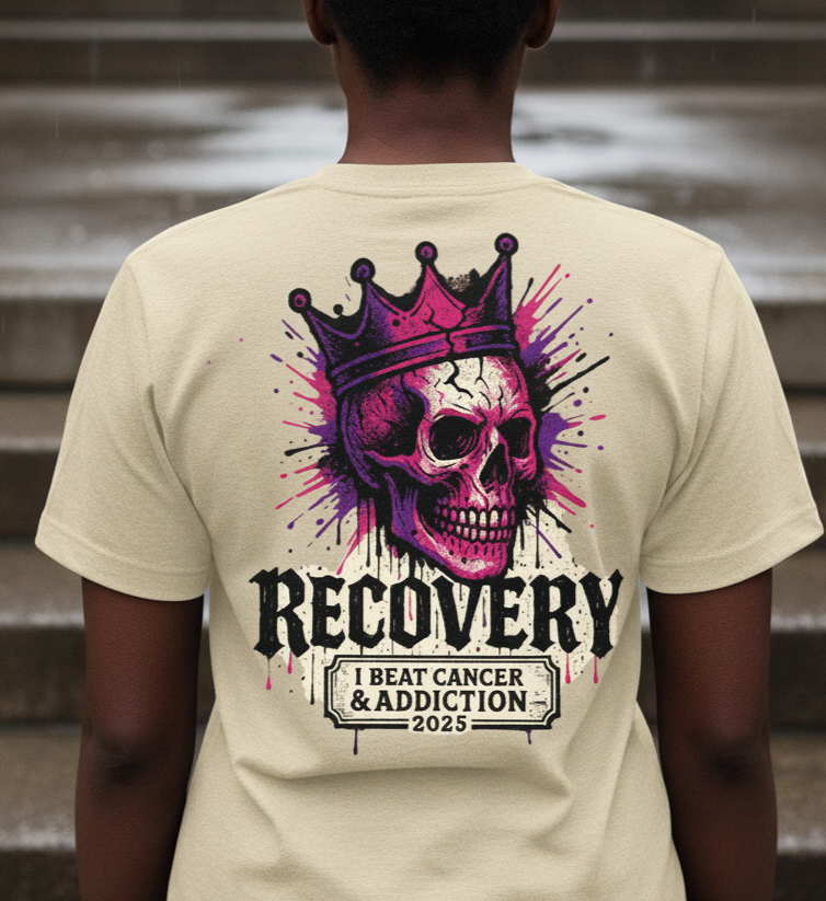 Recovery Skull Graphic Tee, Unisex Cotton Shirt, Awareness T-Shirt, Cancer Survivor Gift, Addictions Support Apparel