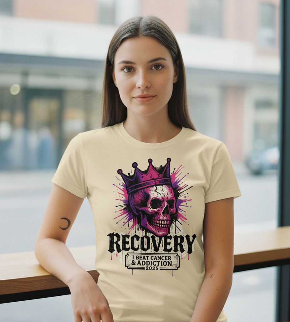 Recovery Skull Tee - Celebrate Strength, Unisex Heavy Cotton Tee, Cancer Awareness, Addiction Recovery, Gift for Survivors