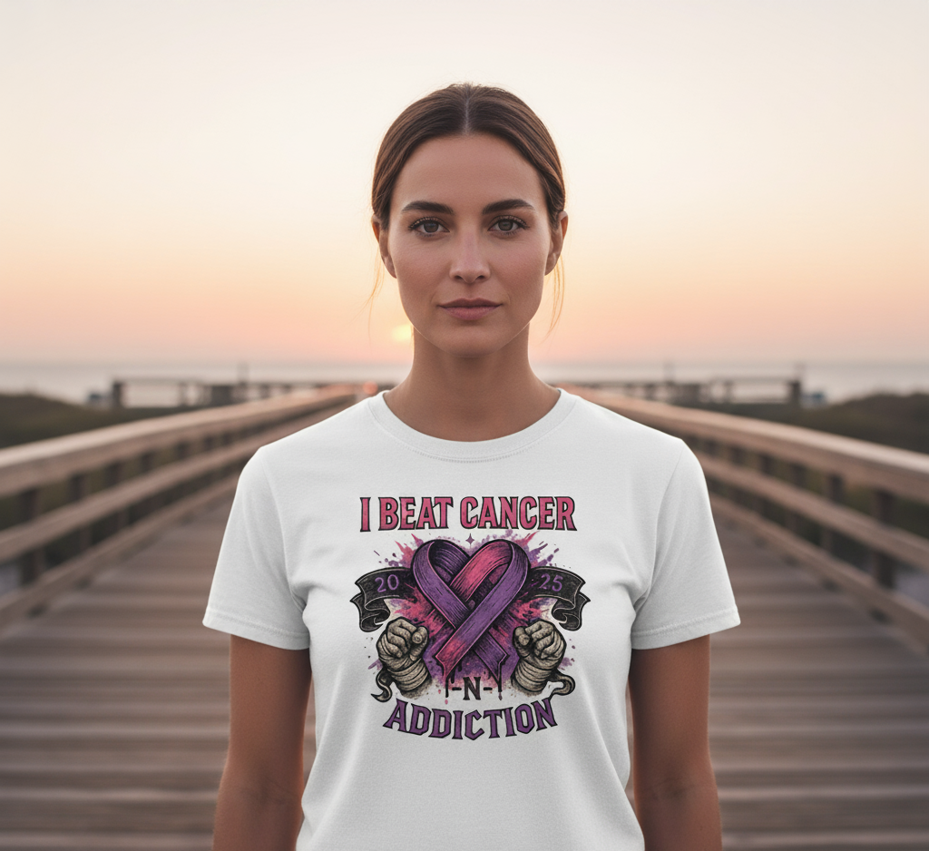 Cancer Awareness Unisex Tee - I Beat Cancer, Fight Against Addiction, Support Breast Cancer, Inspirational Gift, Comfortable Cotton Shirt